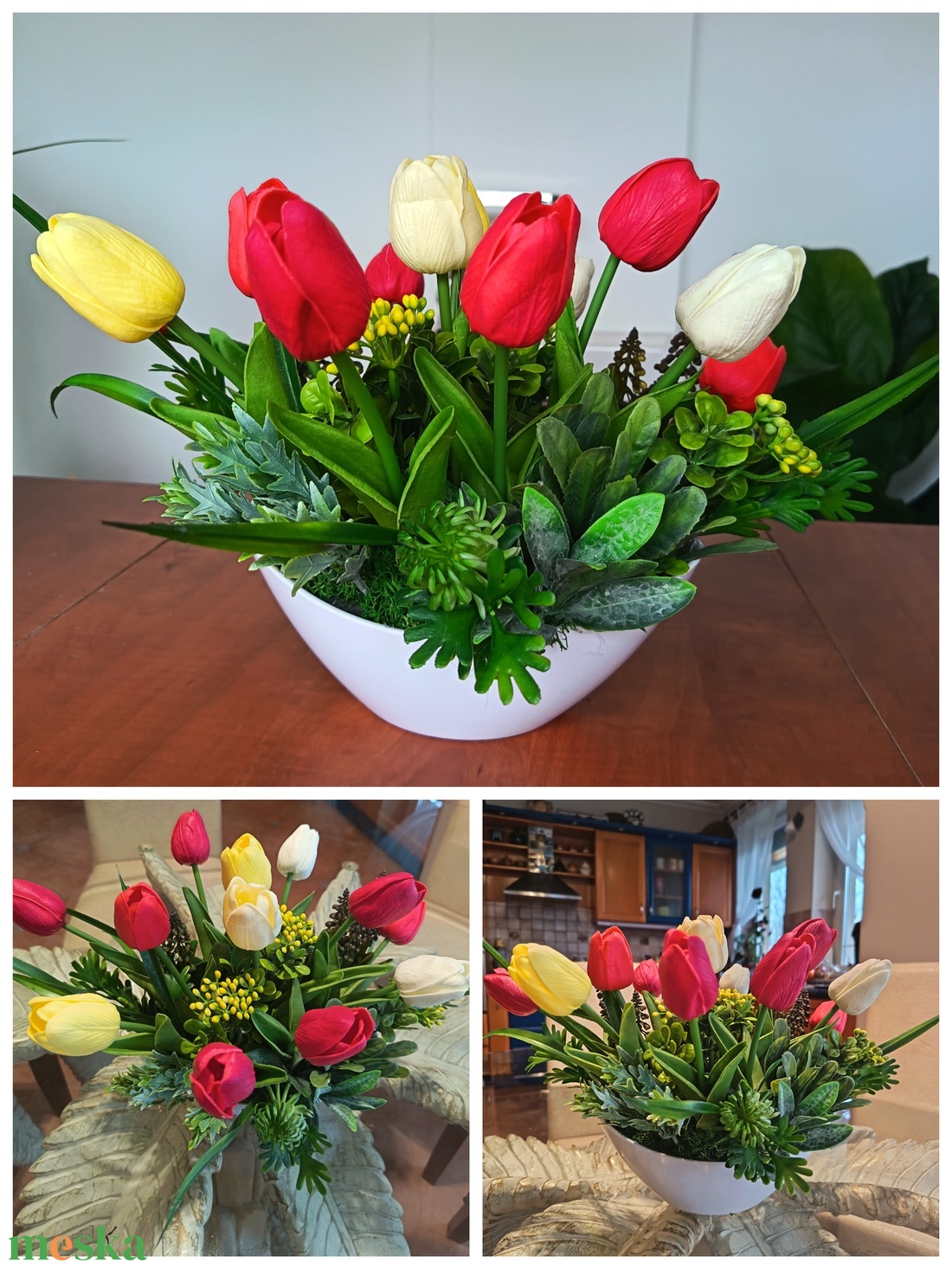 Tulipánok csónakkaspóban  - otthon & életmód - dekoráció - asztal és polc dekoráció - asztaldísz - Meska.hu