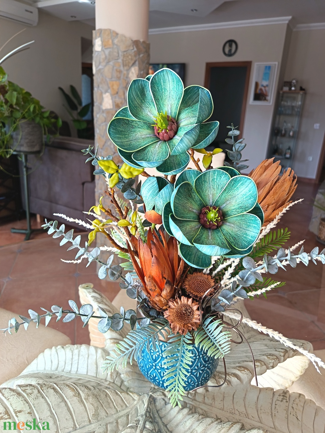  Elegáns magnóliás�proteás asztaldísz prémium kaspóban - otthon & életmód - dekoráció - asztal és polc dekoráció - asztaldísz - Meska.hu