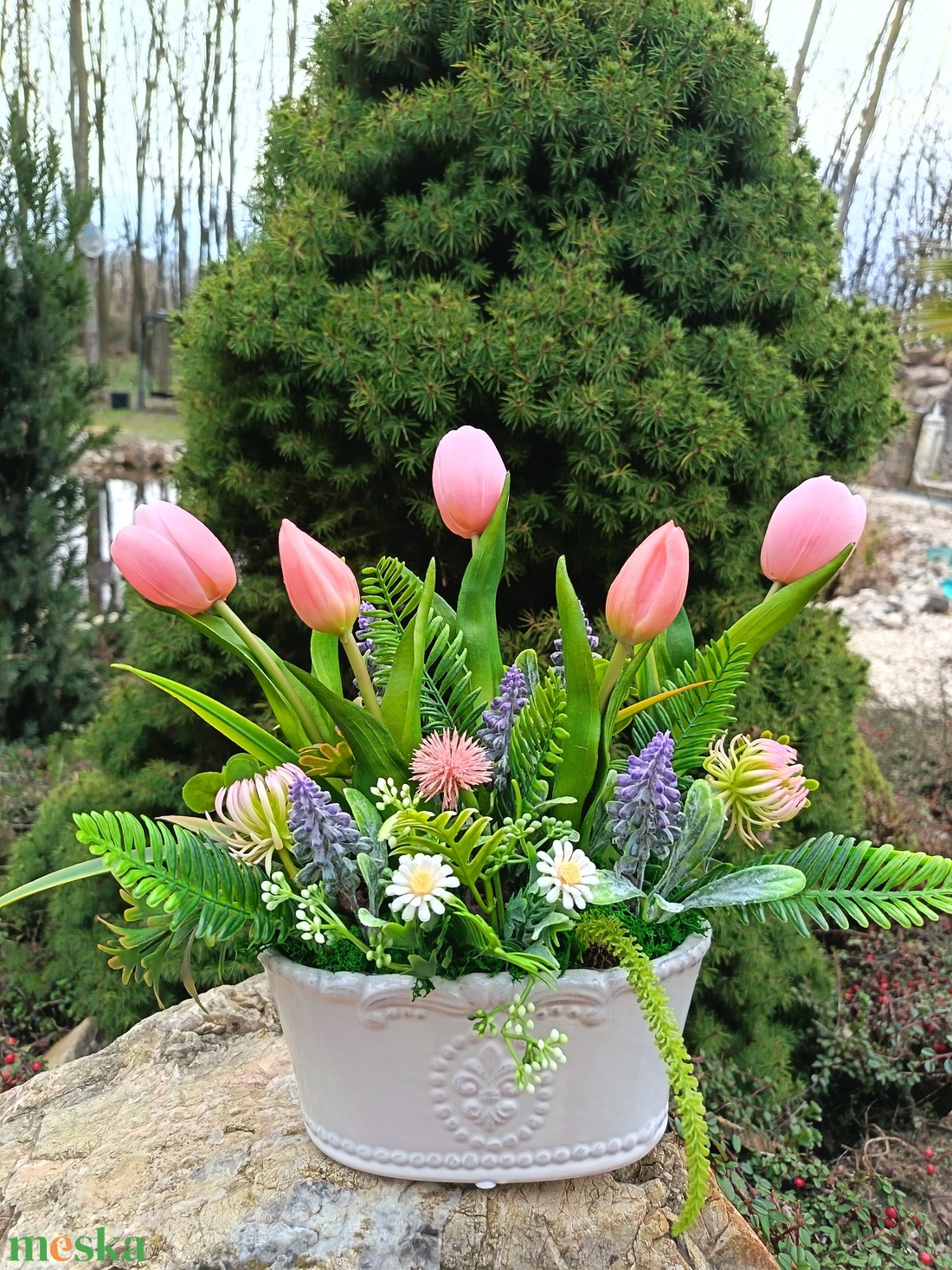 Tavaszi, tulipános asztaldísz  - otthon & életmód - dekoráció - asztal és polc dekoráció - asztaldísz - Meska.hu