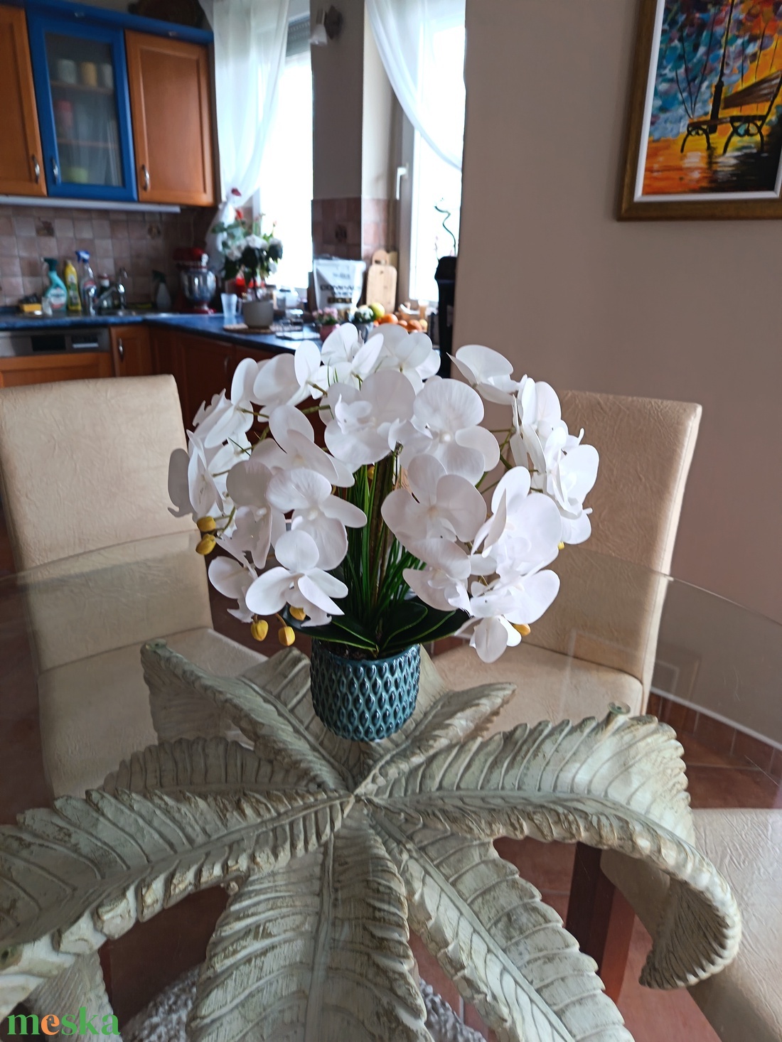 Elegáns fehér orchidea kompozíció � kék kaspóban (5 szálas) - otthon & életmód - dekoráció - asztal és polc dekoráció - asztaldísz - Meska.hu