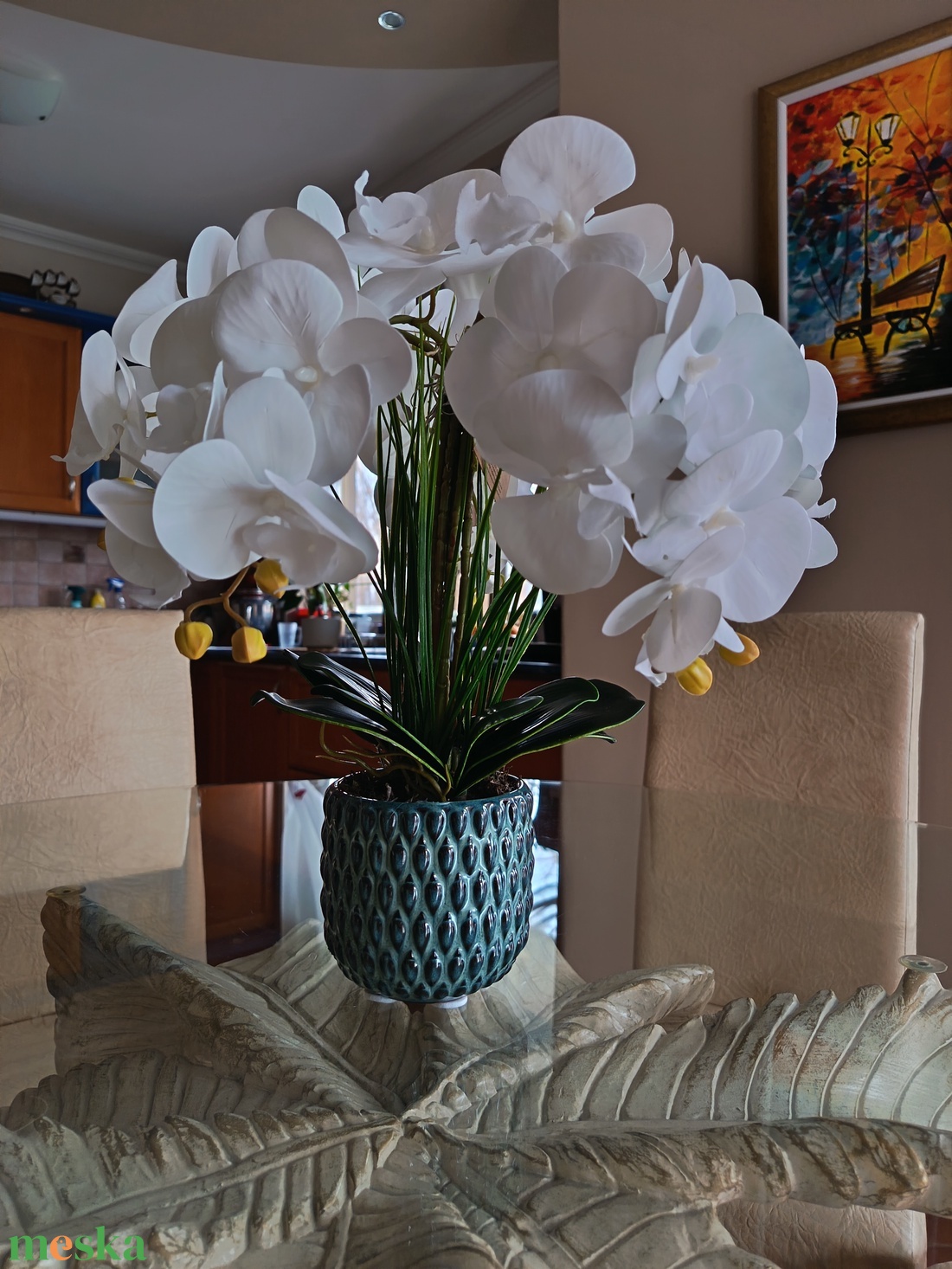 Elegáns fehér orchidea kompozíció � kék kaspóban (5 szálas) - otthon & életmód - dekoráció - asztal és polc dekoráció - asztaldísz - Meska.hu