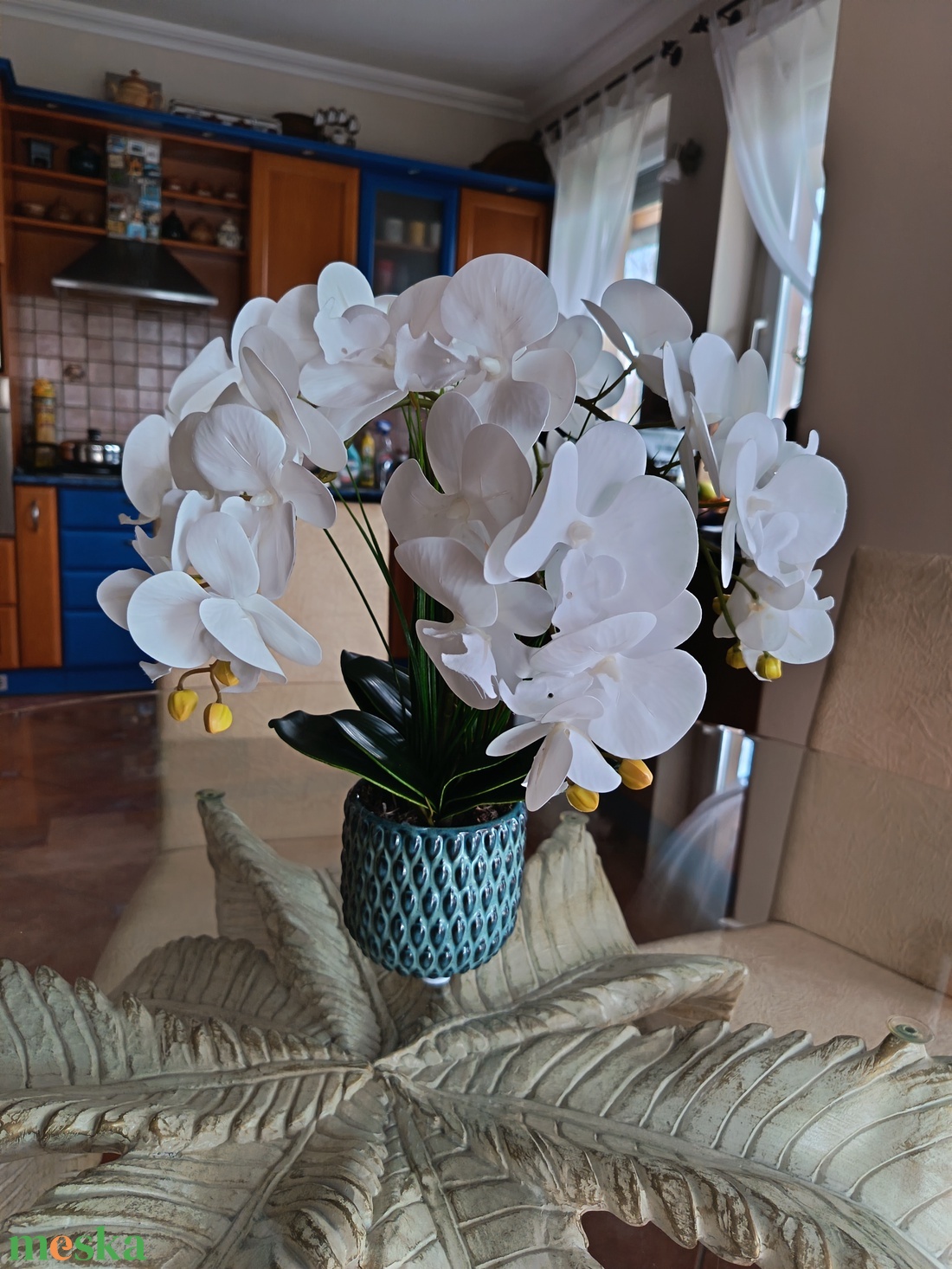 Elegáns fehér orchidea kompozíció � kék kaspóban (5 szálas) - otthon & életmód - dekoráció - asztal és polc dekoráció - asztaldísz - Meska.hu