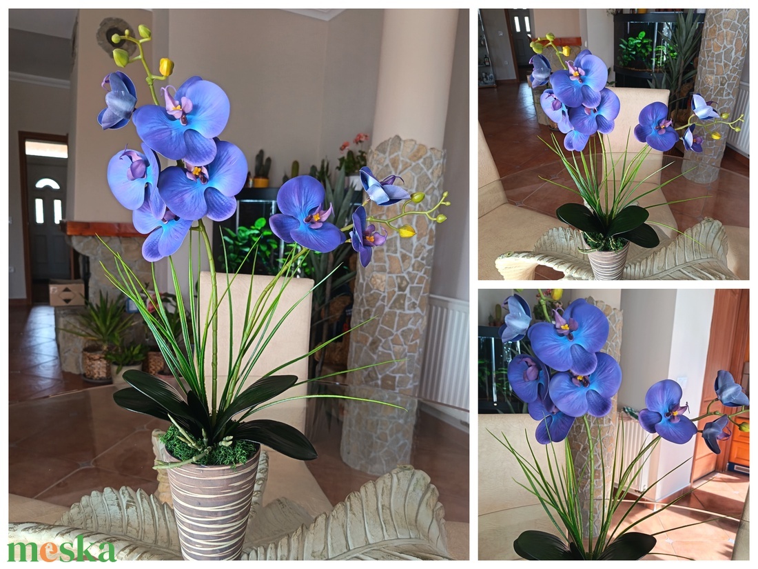Elegáns, élethű orchidea dekoráció kerámiakaspóban � kékes-lila színben - otthon & életmód - dekoráció - asztal és polc dekoráció - asztaldísz - Meska.hu