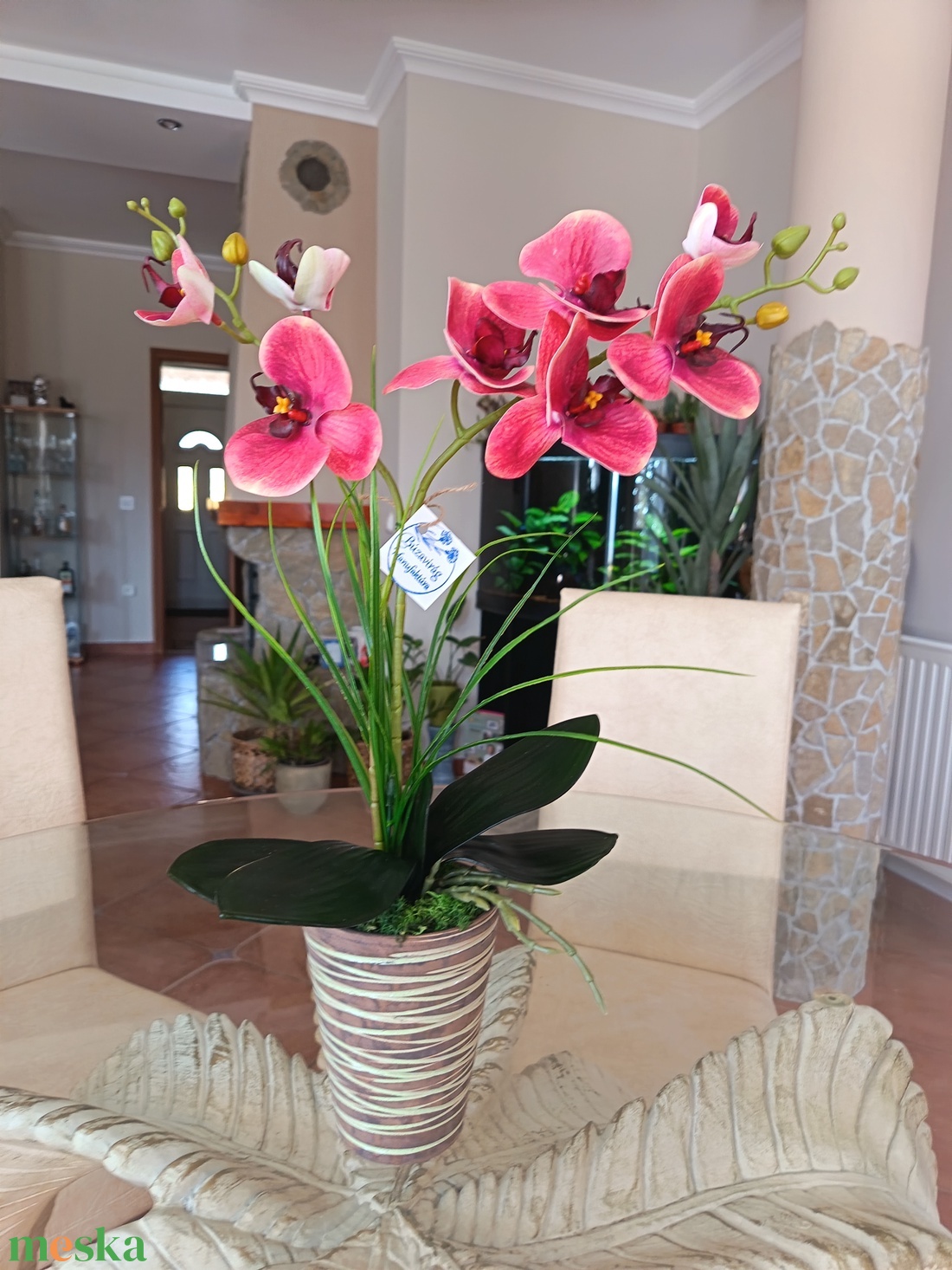 Elegáns, élethű orchidea dekoráció kerámiakaspóban  - otthon & életmód - dekoráció - asztal és polc dekoráció - asztaldísz - Meska.hu