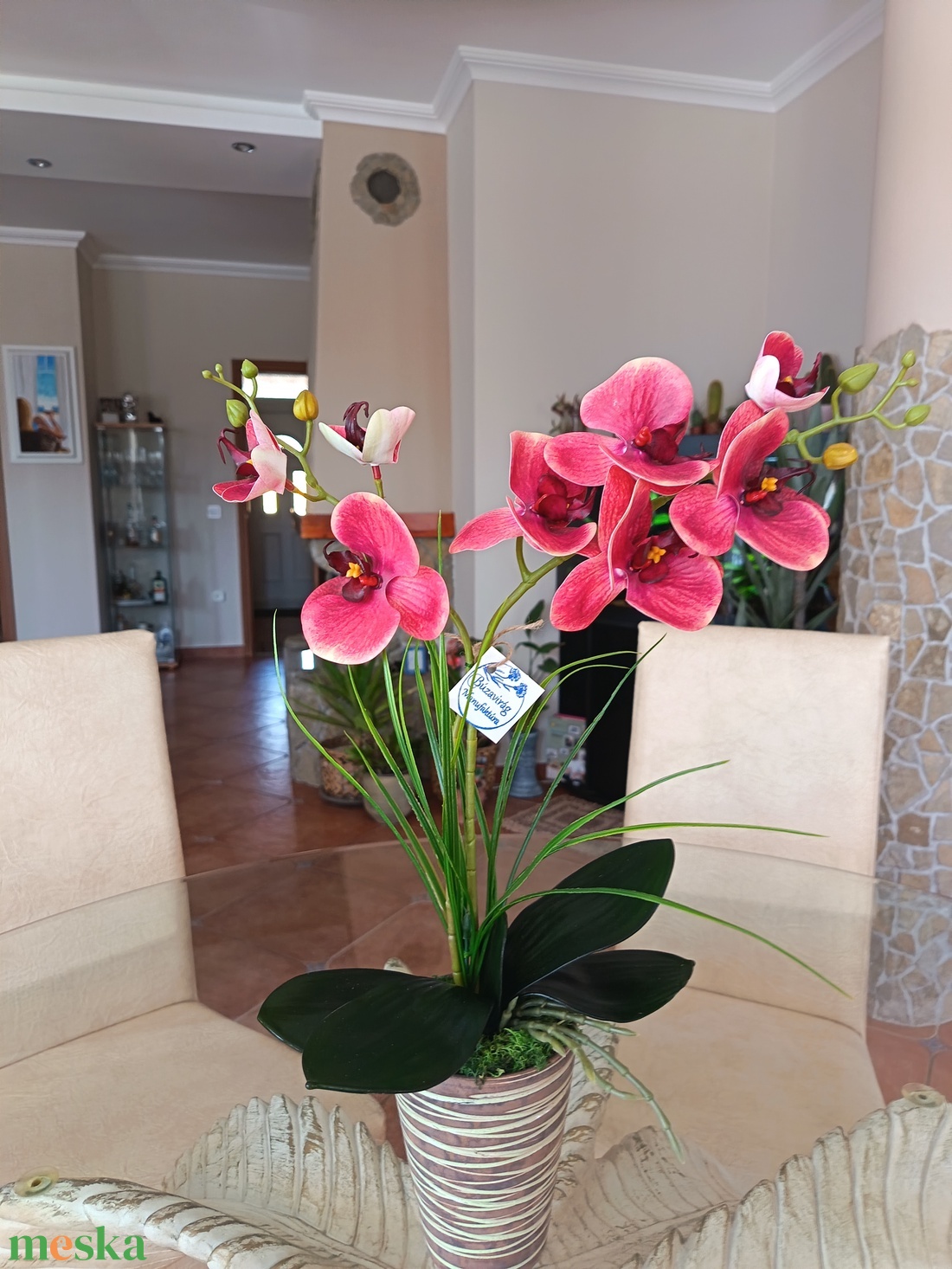 Elegáns, élethű orchidea dekoráció kerámiakaspóban  - otthon & életmód - dekoráció - asztal és polc dekoráció - asztaldísz - Meska.hu