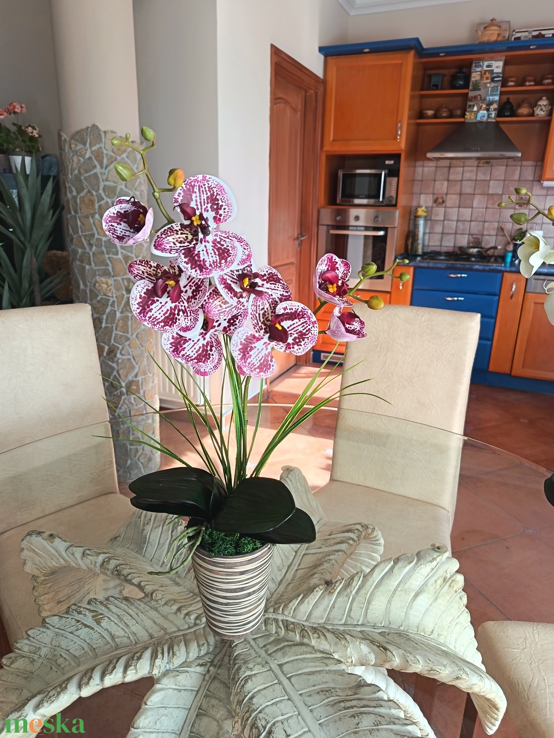 Elegáns, élethű orchidea dekoráció kerámiakaspóban  - otthon & életmód - dekoráció - asztal és polc dekoráció - asztaldísz - Meska.hu