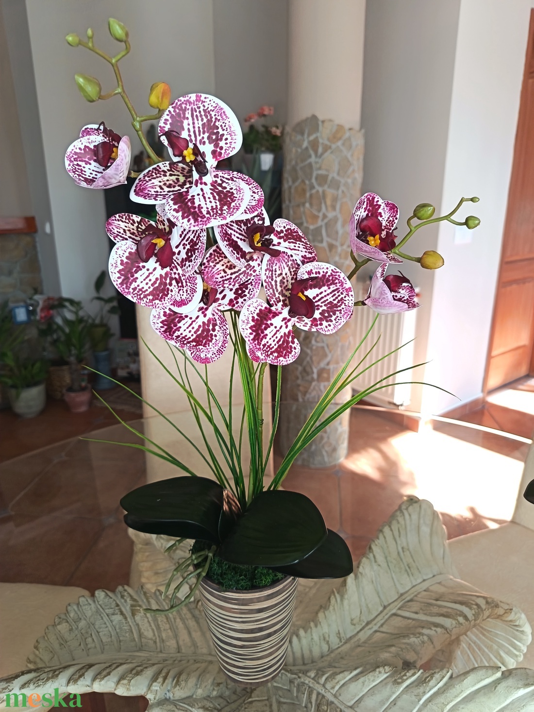 Elegáns, élethű orchidea dekoráció kerámiakaspóban  - otthon & életmód - dekoráció - asztal és polc dekoráció - asztaldísz - Meska.hu