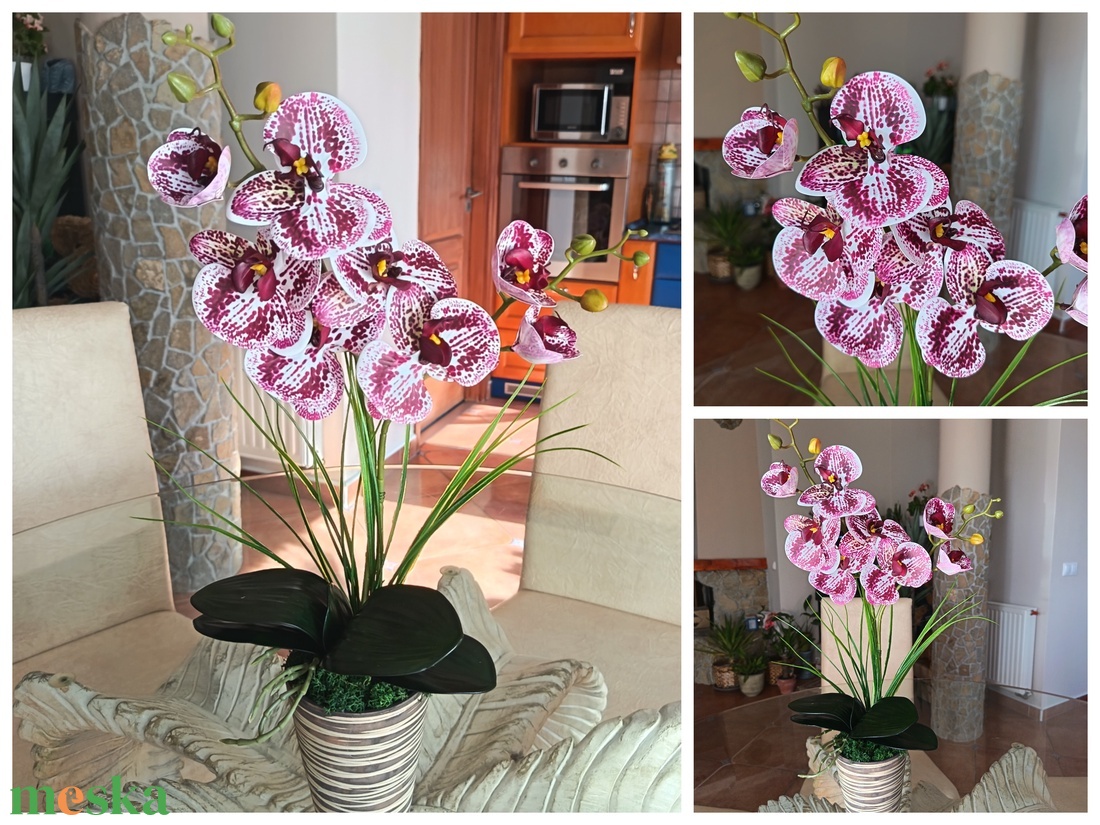 Elegáns, élethű orchidea dekoráció kerámiakaspóban  - otthon & életmód - dekoráció - asztal és polc dekoráció - asztaldísz - Meska.hu