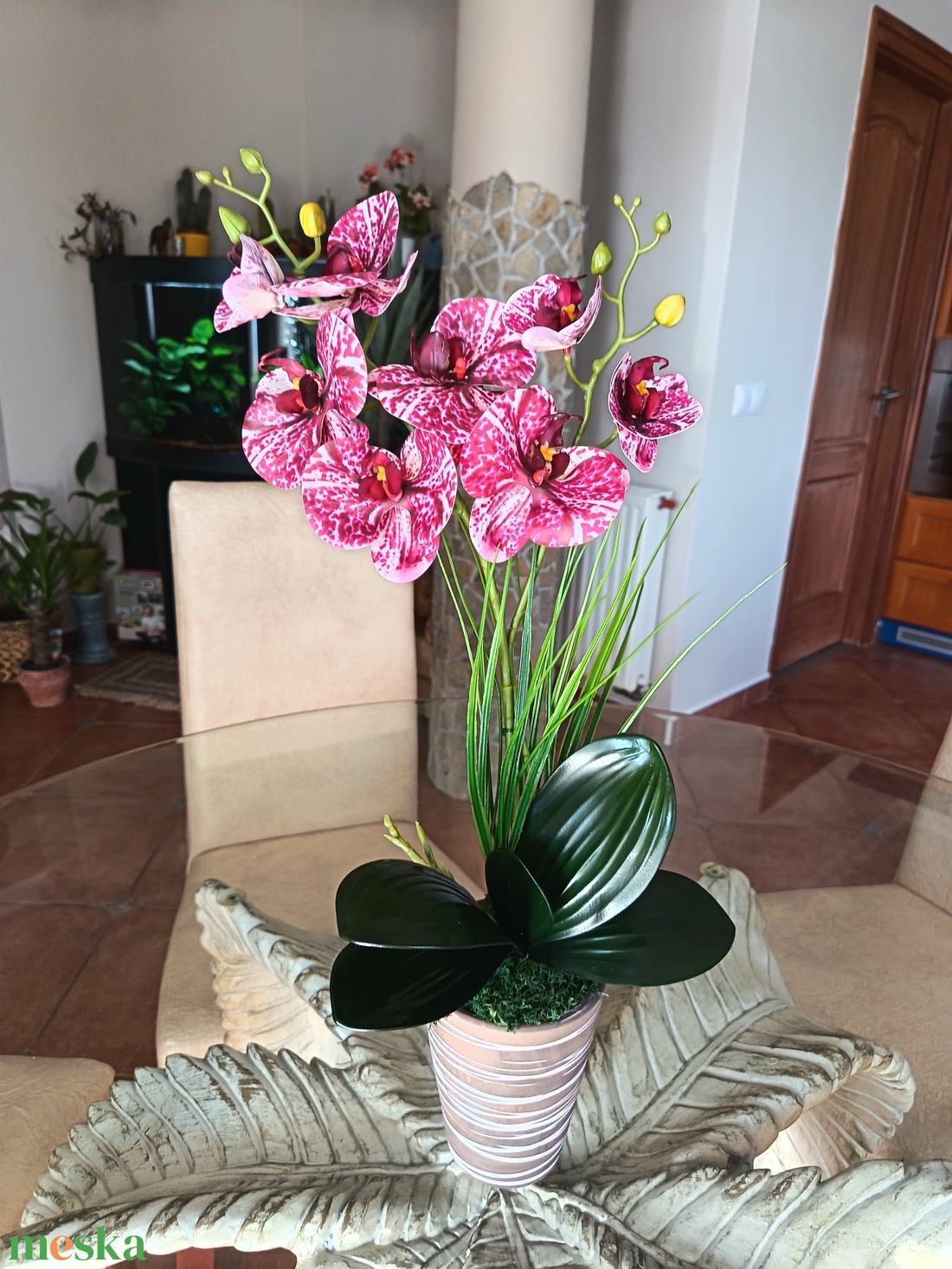 Elegáns, élethű orchidea dekoráció kerámiakaspóban  - otthon & életmód - dekoráció - asztal és polc dekoráció - asztaldísz - Meska.hu