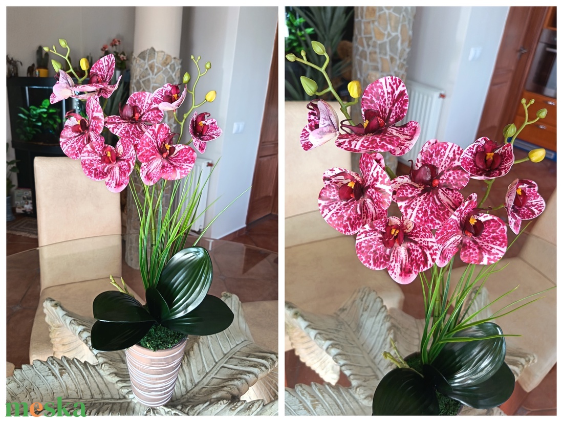 Elegáns, élethű orchidea dekoráció kerámiakaspóban  - otthon & életmód - dekoráció - asztal és polc dekoráció - asztaldísz - Meska.hu