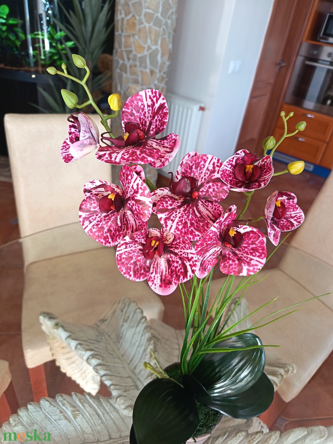 Elegáns, élethű orchidea dekoráció kerámiakaspóban  - otthon & életmód - dekoráció - asztal és polc dekoráció - asztaldísz - Meska.hu