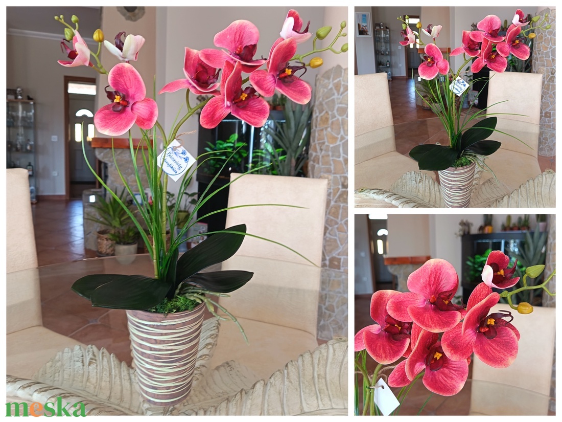 Elegáns, élethű orchidea dekoráció kerámiakaspóban  - otthon & életmód - dekoráció - asztal és polc dekoráció - asztaldísz - Meska.hu