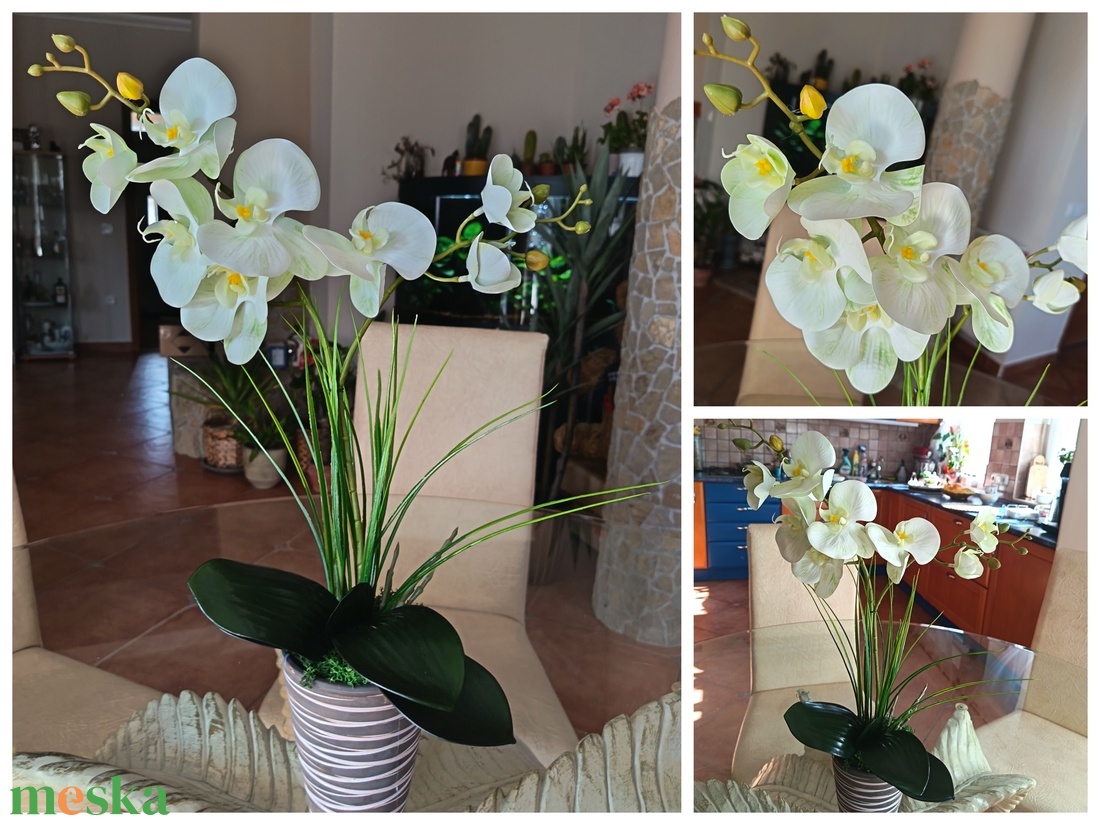Elegáns, élethű orchidea dekoráció kerámiakaspóban  - otthon & életmód - dekoráció - asztal és polc dekoráció - asztaldísz - Meska.hu