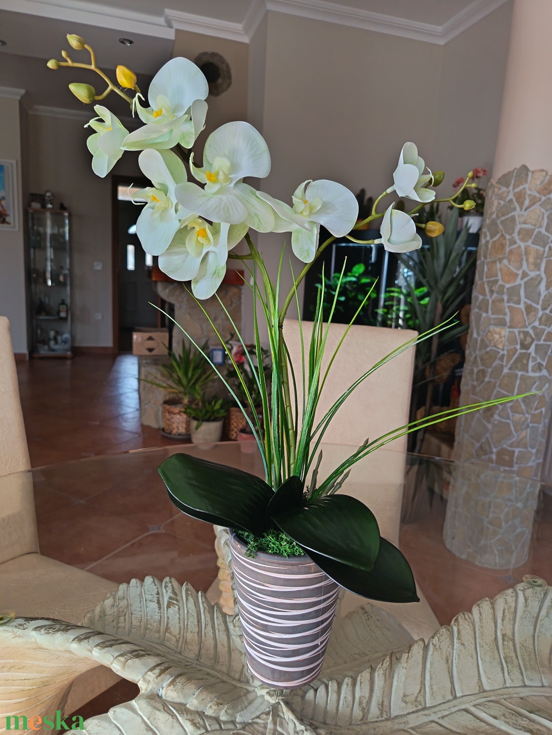 Elegáns, élethű orchidea dekoráció kerámiakaspóban  - otthon & életmód - dekoráció - asztal és polc dekoráció - asztaldísz - Meska.hu