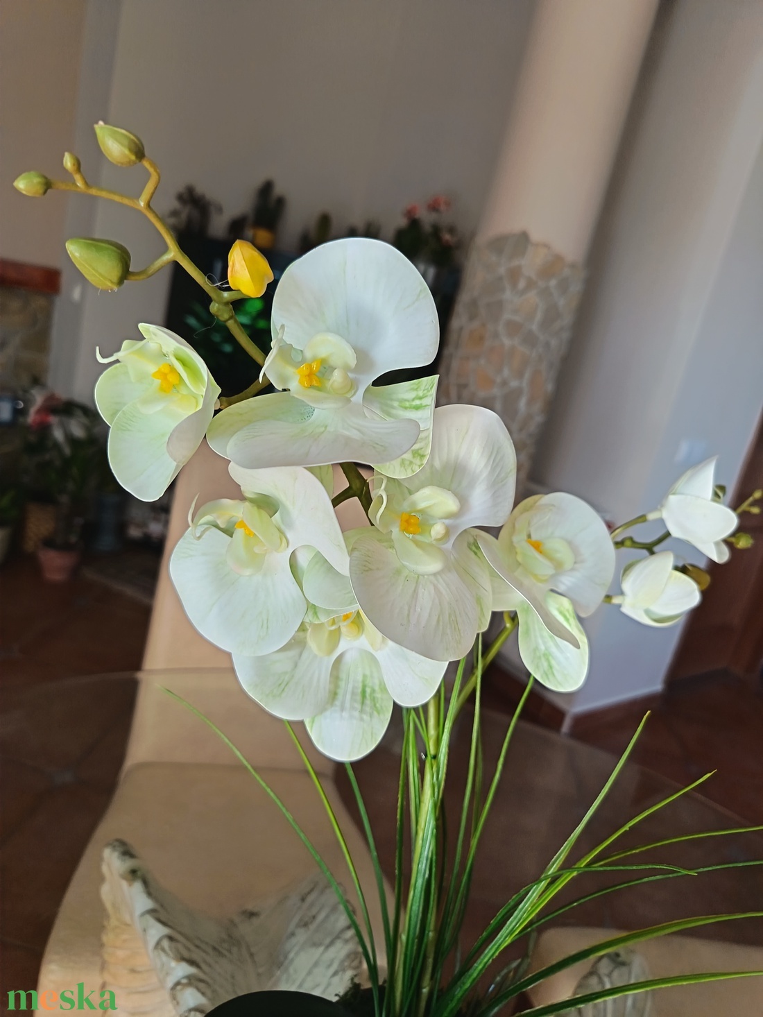 Elegáns, élethű orchidea dekoráció kerámiakaspóban  - otthon & életmód - dekoráció - asztal és polc dekoráció - asztaldísz - Meska.hu