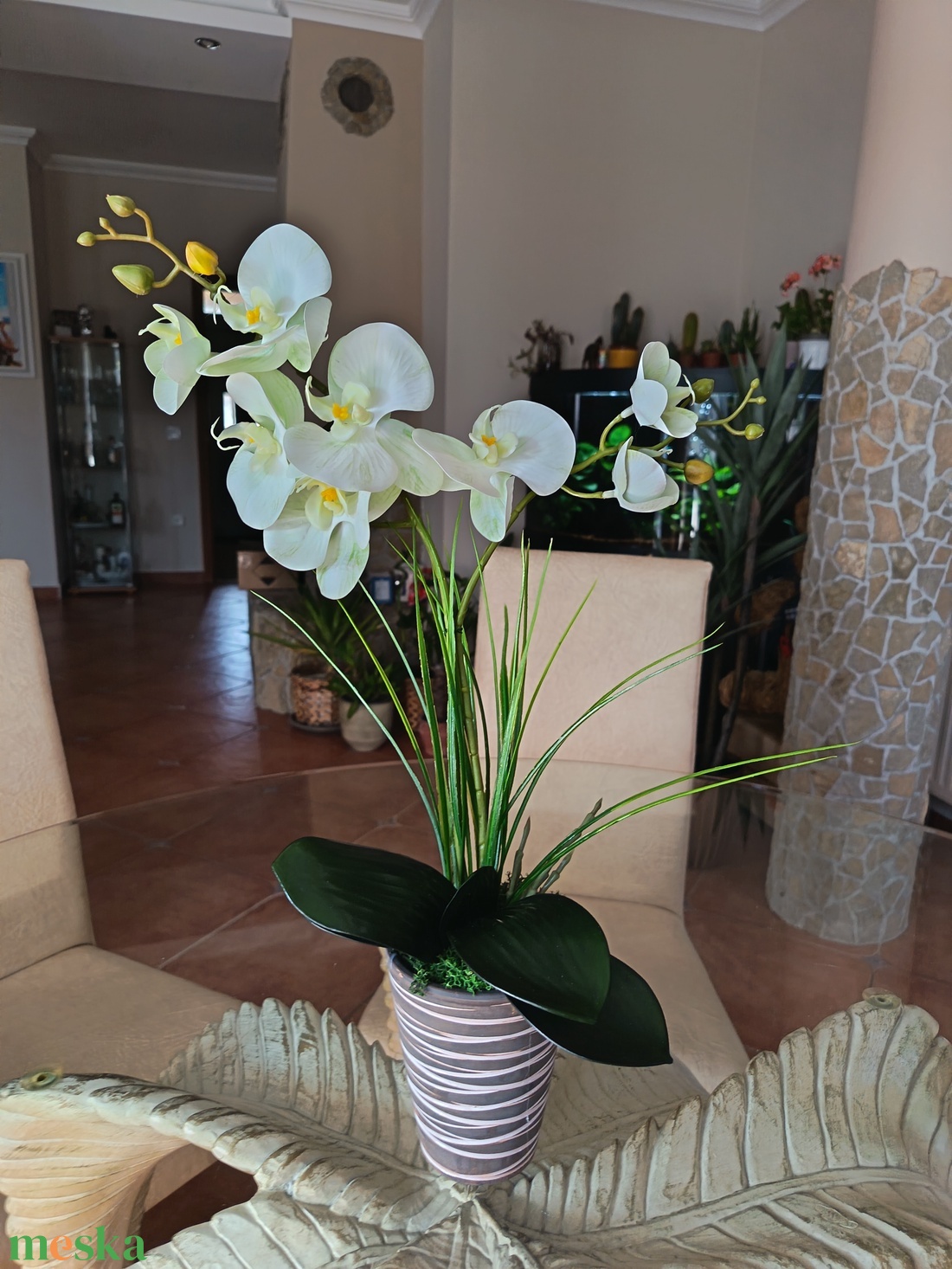 Elegáns, élethű orchidea dekoráció kerámiakaspóban  - otthon & életmód - dekoráció - asztal és polc dekoráció - asztaldísz - Meska.hu