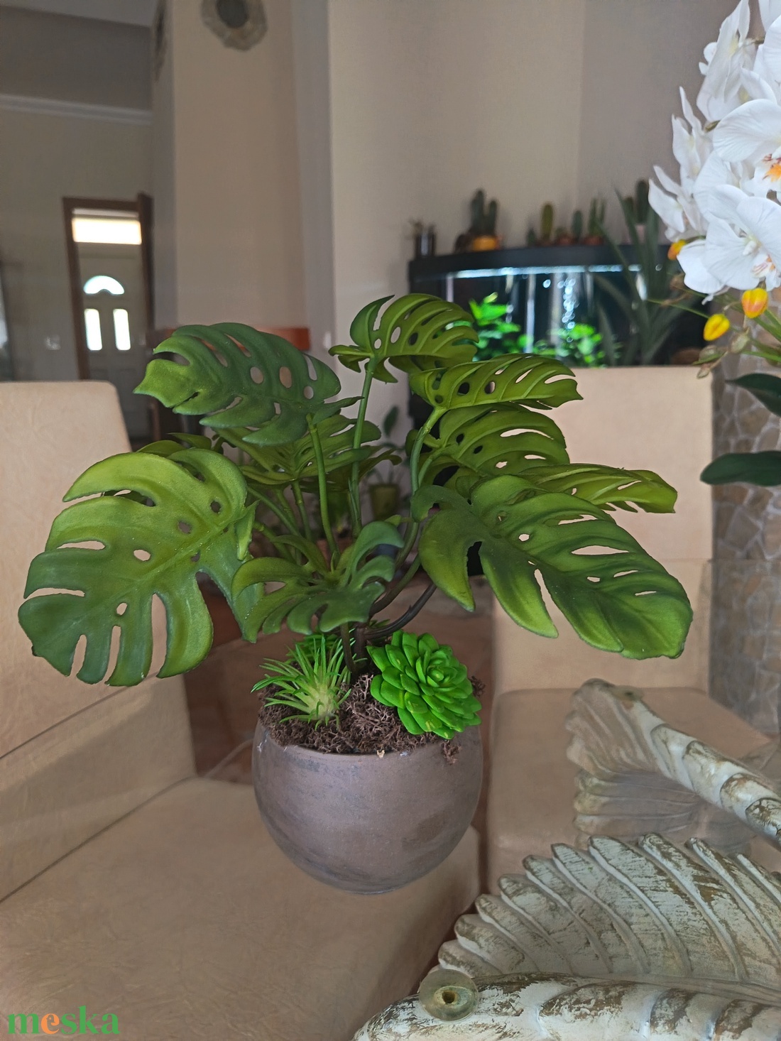 Élethű mini könnyezőpálma pozsgásokkal  - otthon & életmód - dekoráció - asztal és polc dekoráció - asztaldísz - Meska.hu