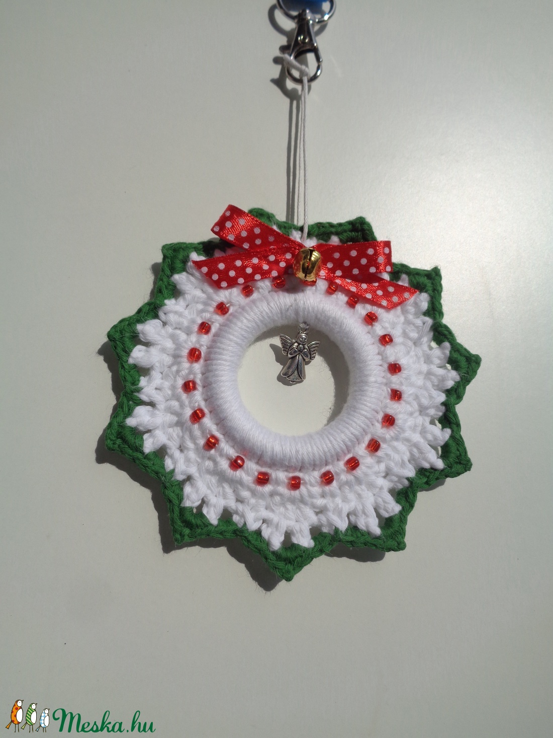 Horgolt adventi koszorú angyalkával, csengettyűvel - karácsony - Meska.hu