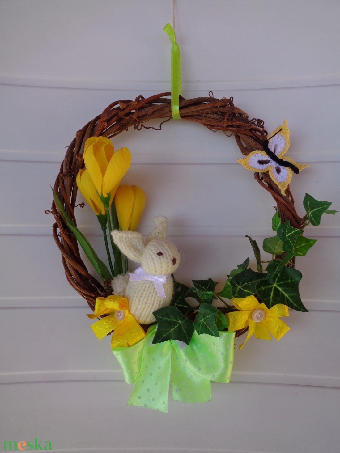 Tavaszi húsvéti ajtódísz horgolt nyuszival - otthon & lakás - dekoráció - ajtó- és ablak dekoráció - ajtódísz & kopogtató - Meska.hu
