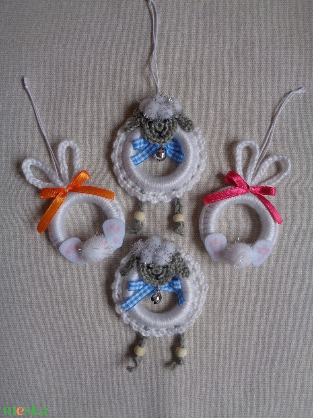 Húsvéti horgolt bárány és nyuszi dísz - otthon & életmód - dekoráció - fali és függő dekoráció - függődísz - Meska.hu