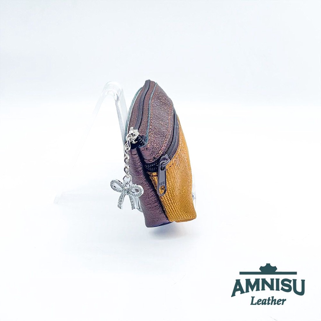 Sötétbarna - arany mintás kettő cipzáras kulcstartó B9001 - táska & tok - kulcstartó & táskadísz - kulcstartó - Meska.hu