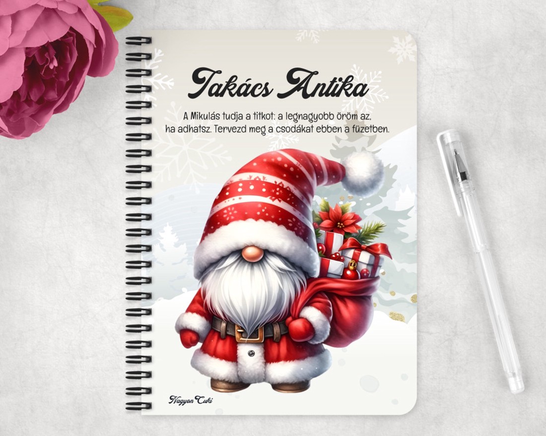 Személyre szabható - Puttonyos karácsonyi manó mintás A6-os füzet - otthon & életmód - papír, írószer - jegyzetfüzet & napló - Meska.hu