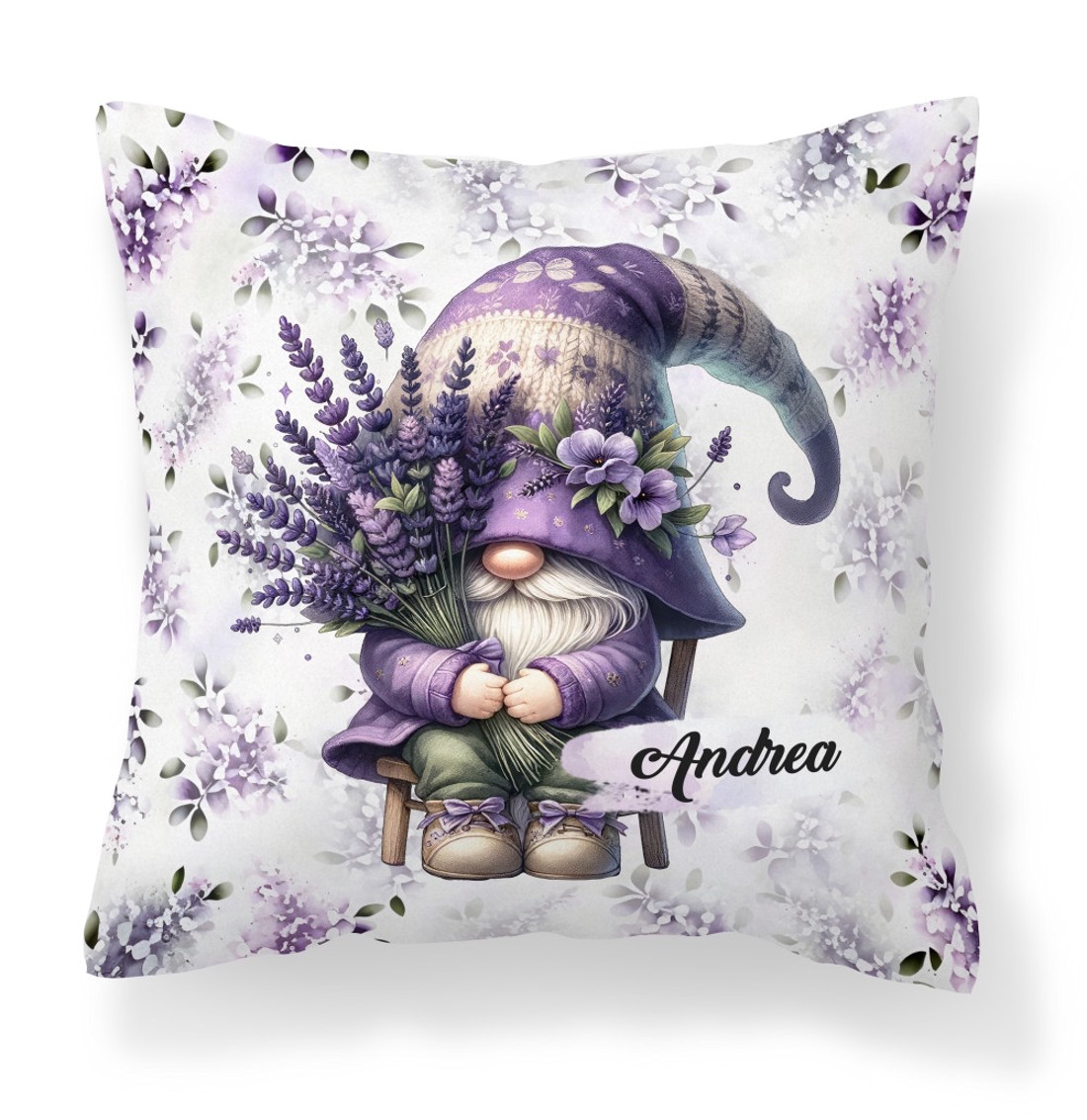 Névvel kérhető - Levendulás manó egy csokorral mintás párna - otthon & életmód - lakástextil - párna & párnahuzat - díszpárna (belsővel együtt) - Meska.hu