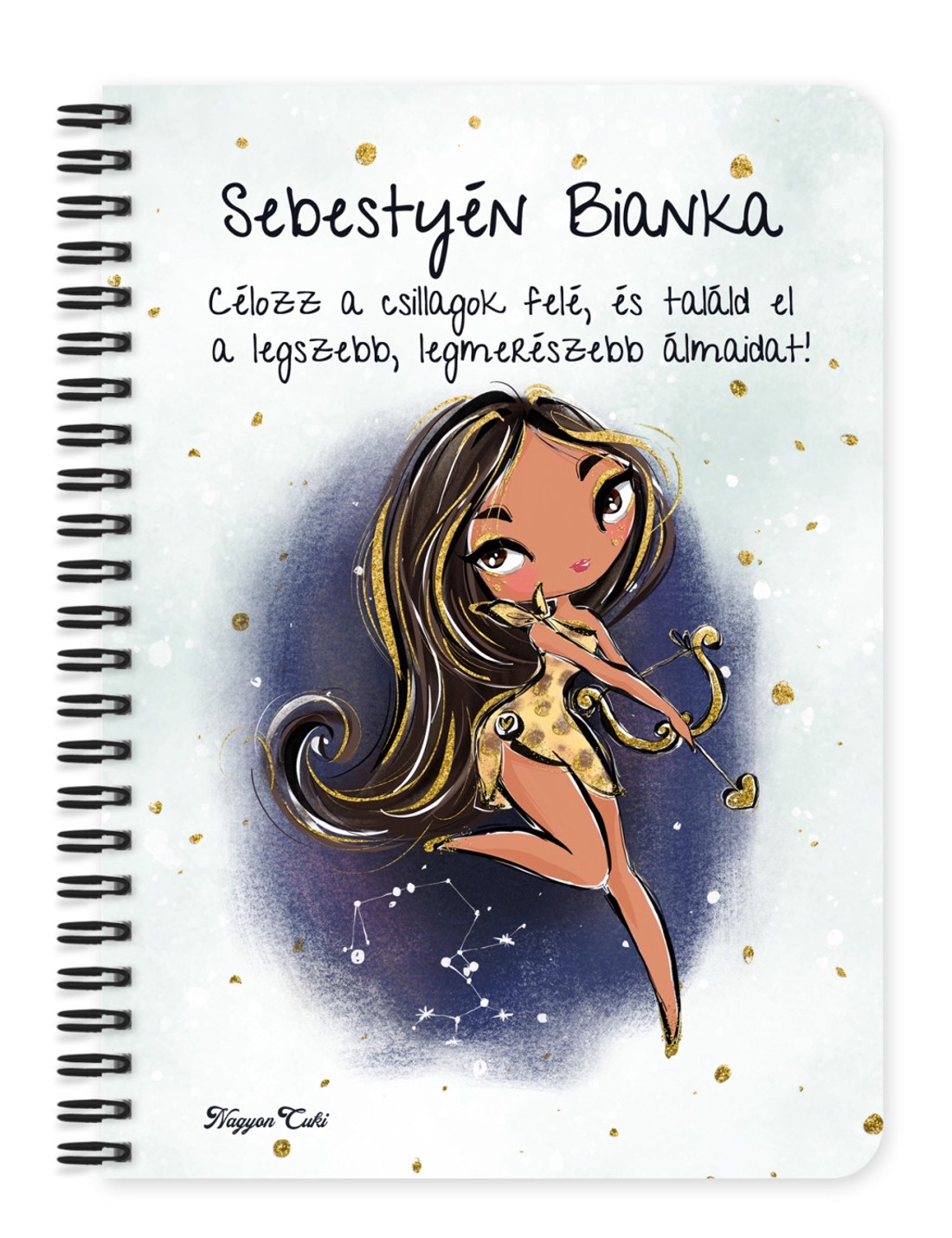 Személyre szabható - Barna hajú Csini Nyilas lány mintás A5-ös füzet - otthon & életmód - papír, írószer - jegyzetfüzet & napló - Meska.hu