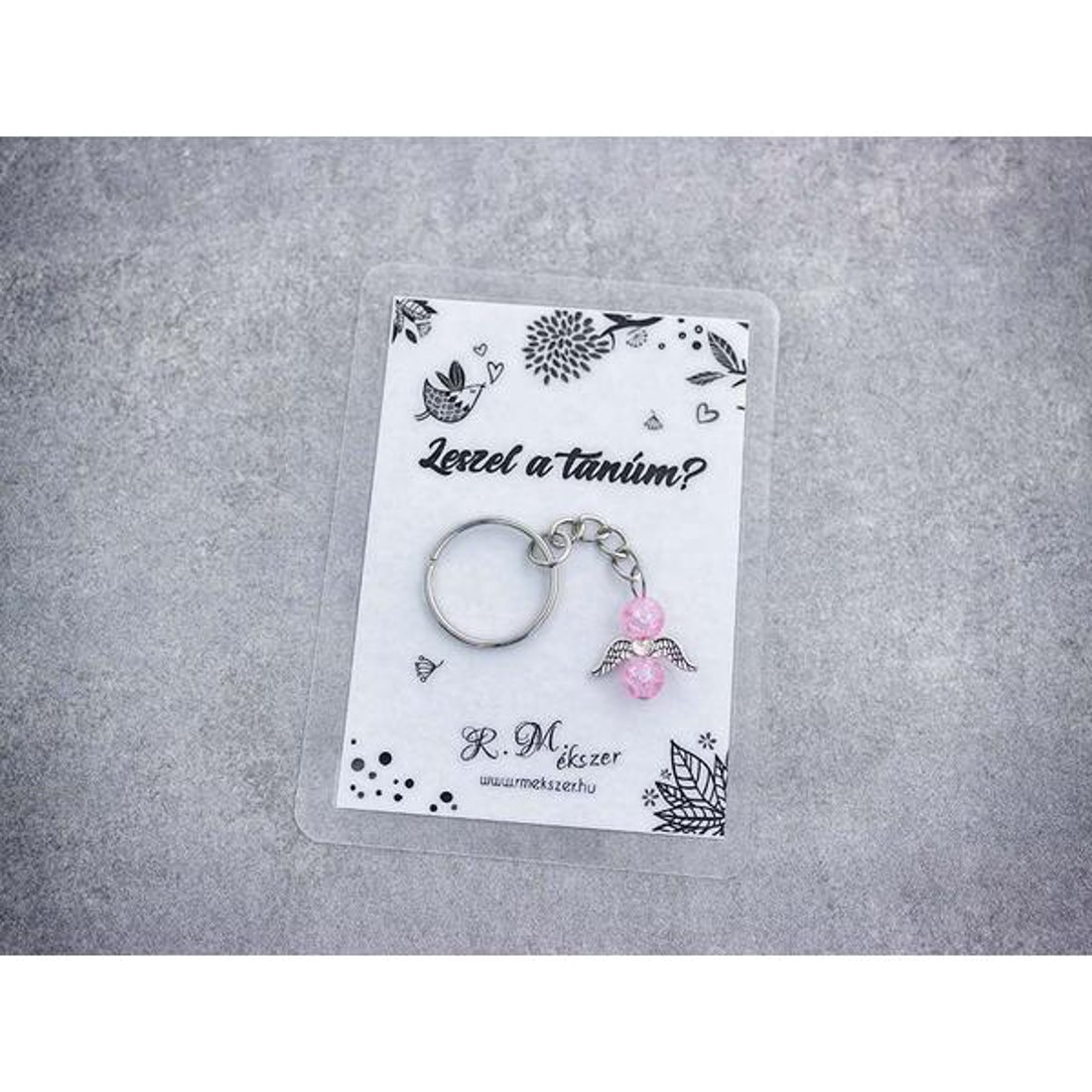 Leszel a tanúm rózsaszín angyal medálos kulcstartó - esküvő - meghívó & kártya - tanú felkérő - Meska.hu