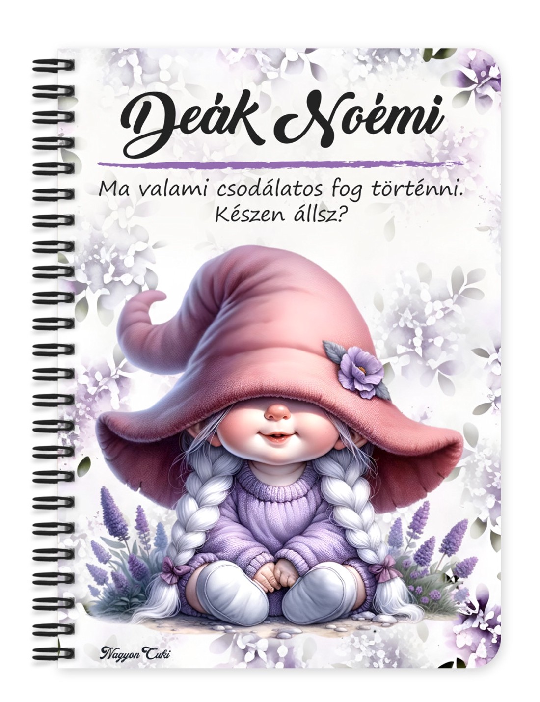 Személyre szabható - Kalapos levendulás manólány mintás A5-ös füzet - otthon & életmód - papír, írószer - jegyzetfüzet & napló - Meska.hu