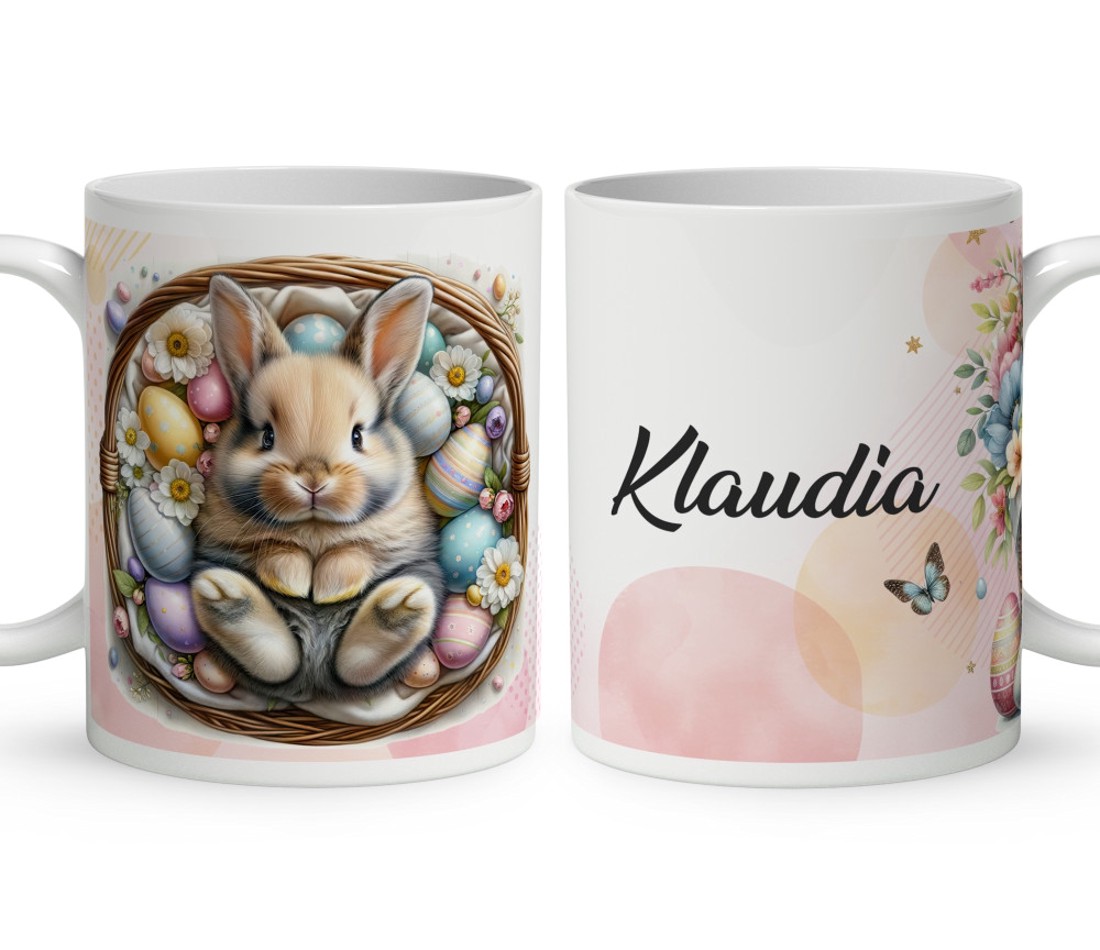 Névvel kérhető - Cuki talpi - nyuszi kosárban mintás bögre - otthon & életmód - konyhafelszerelés, tálalás - tálalás - bögre & csésze - Meska.hu