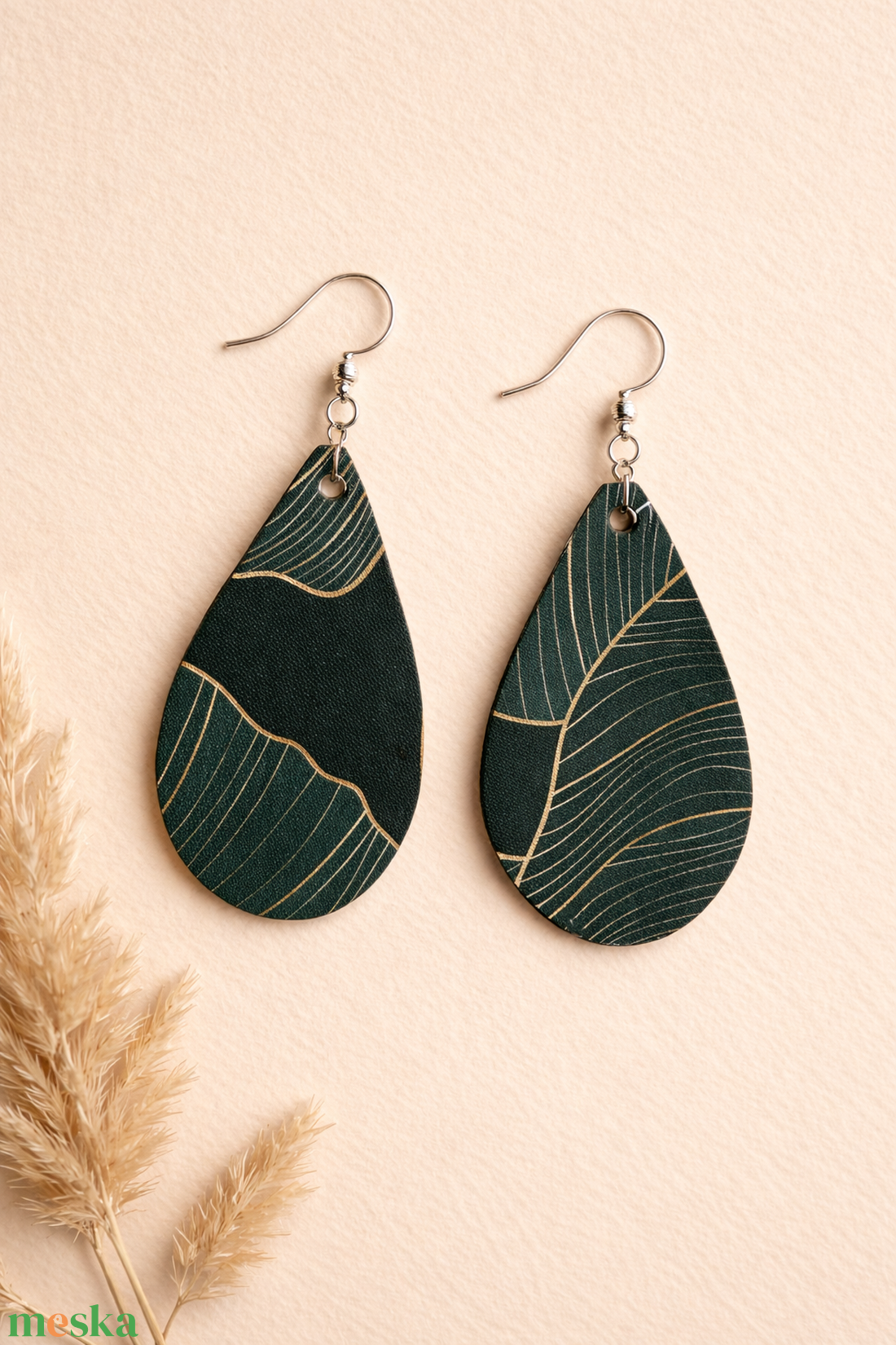Smaragd Aranylevél � kétoldalas csepp fülbevaló - ékszer - fülbevaló - lógó fülbevaló - Meska.hu