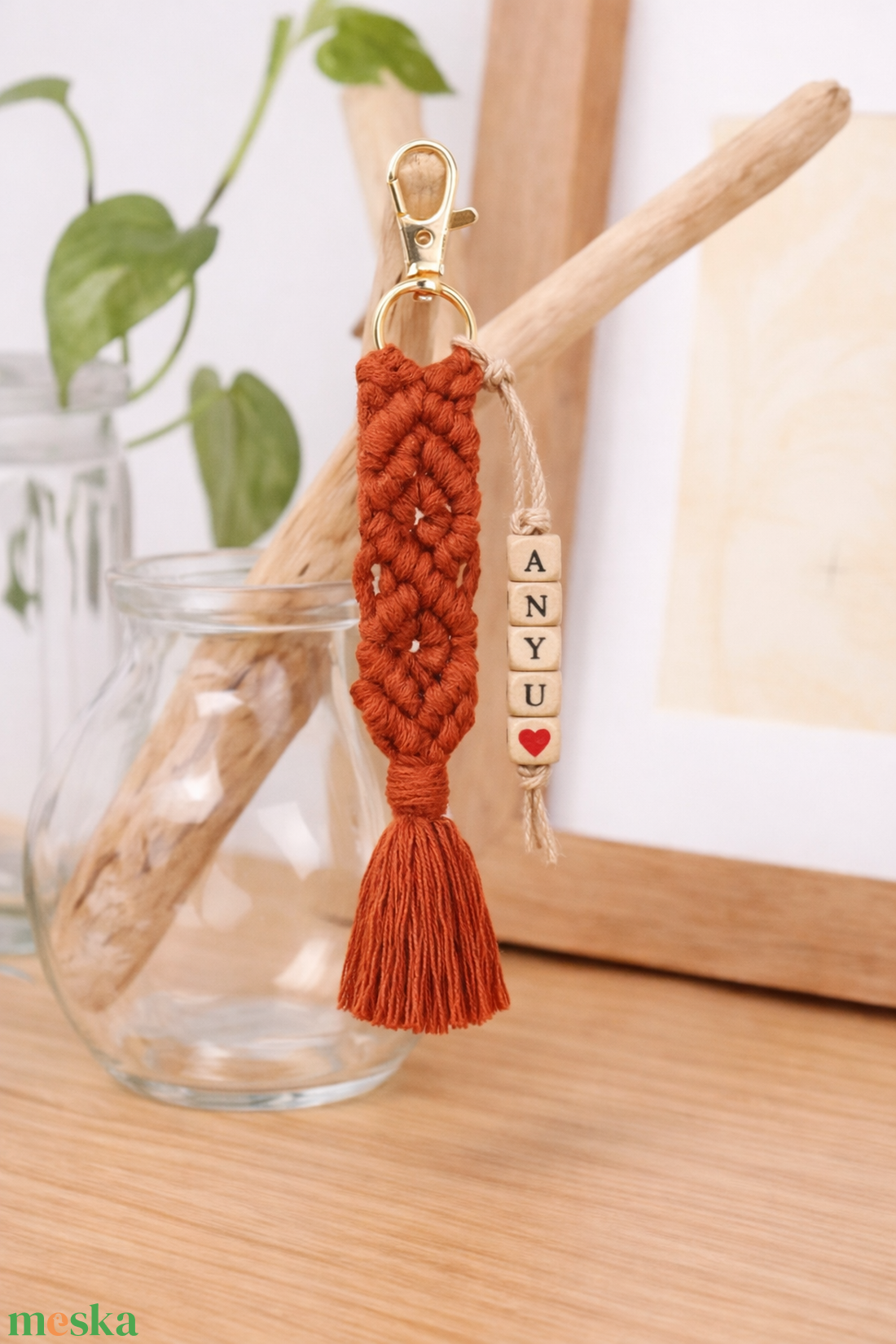 Makramé kulcstartó � rozsda vörös - táska & tok - kulcstartó & táskadísz - kulcstartó - Meska.hu