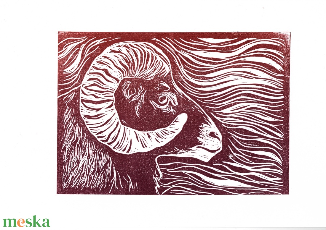 Mufflon � linómetszet eredeti nyomata - művészet - grafika & illusztráció - művészi nyomat - Meska.hu