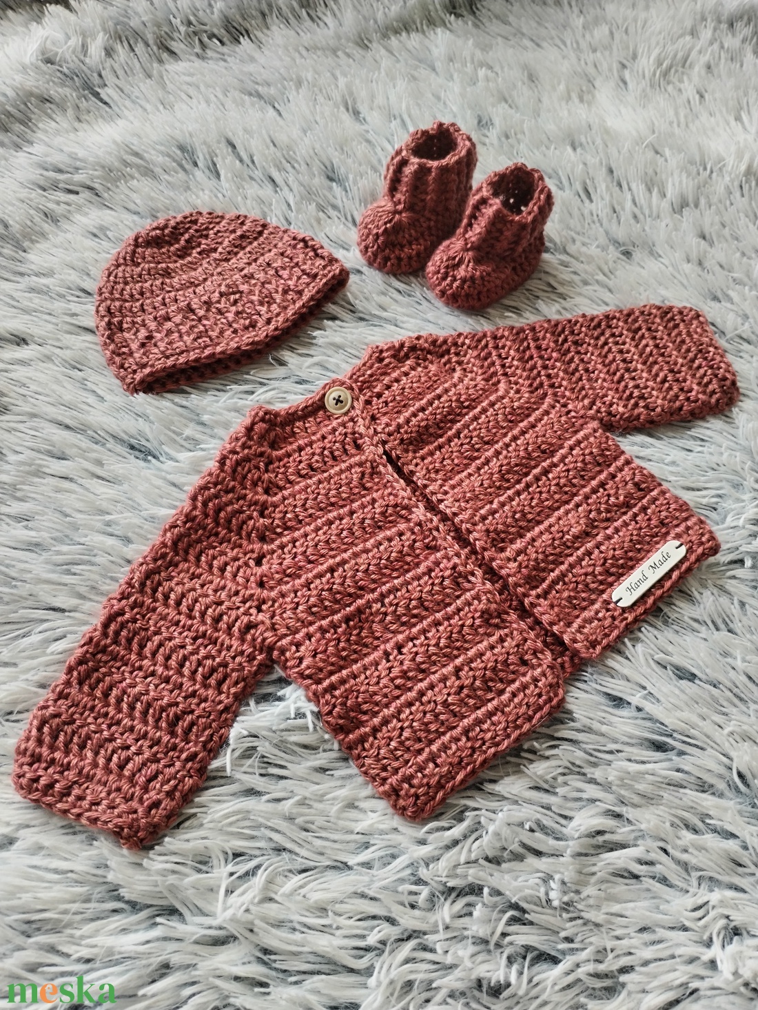 Horgolt szett - Rozsda - ruha & divat - gyerekruha - pulóver - Meska.hu