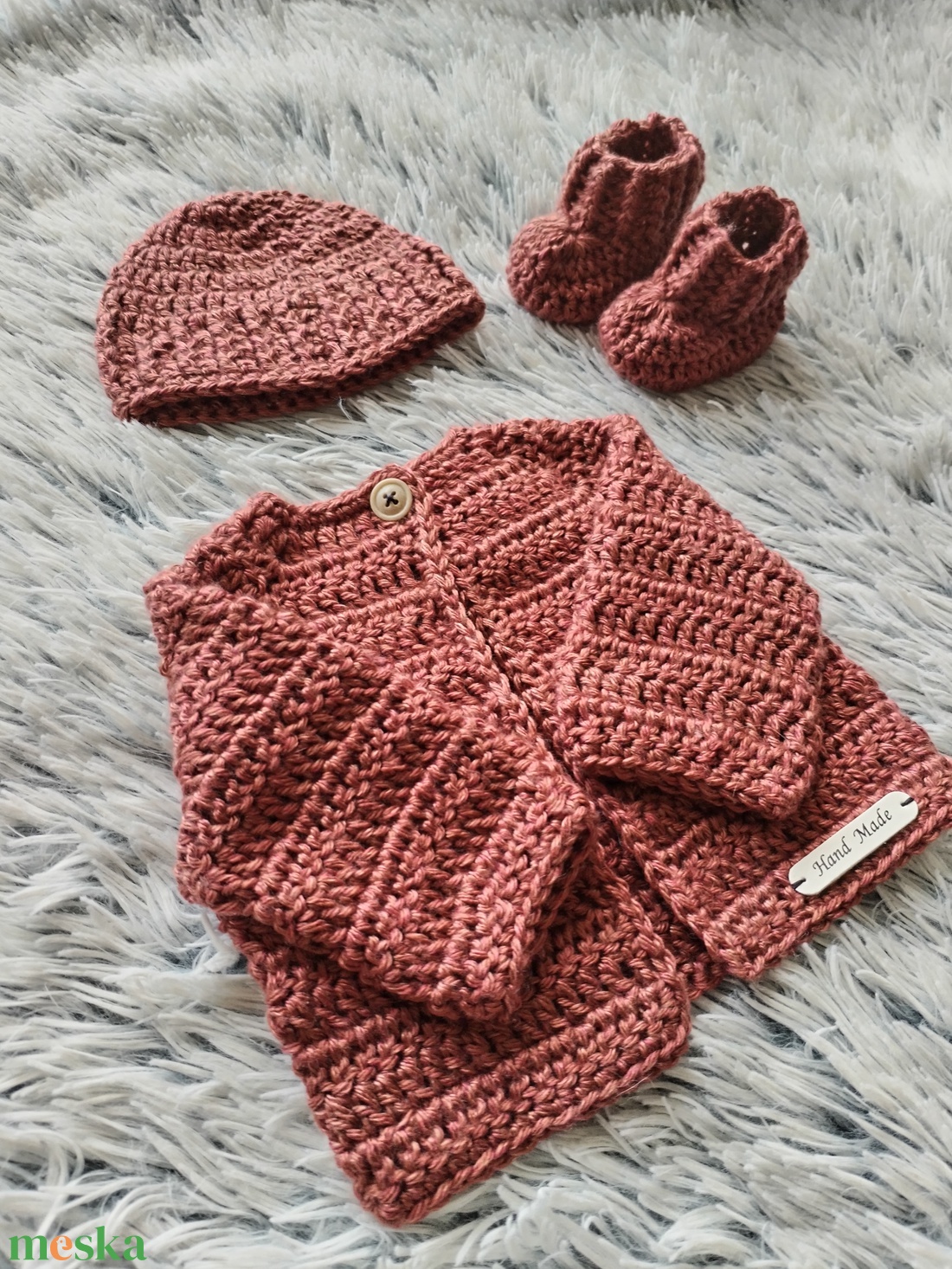 Horgolt szett - Rozsda - ruha & divat - gyerekruha - pulóver - Meska.hu