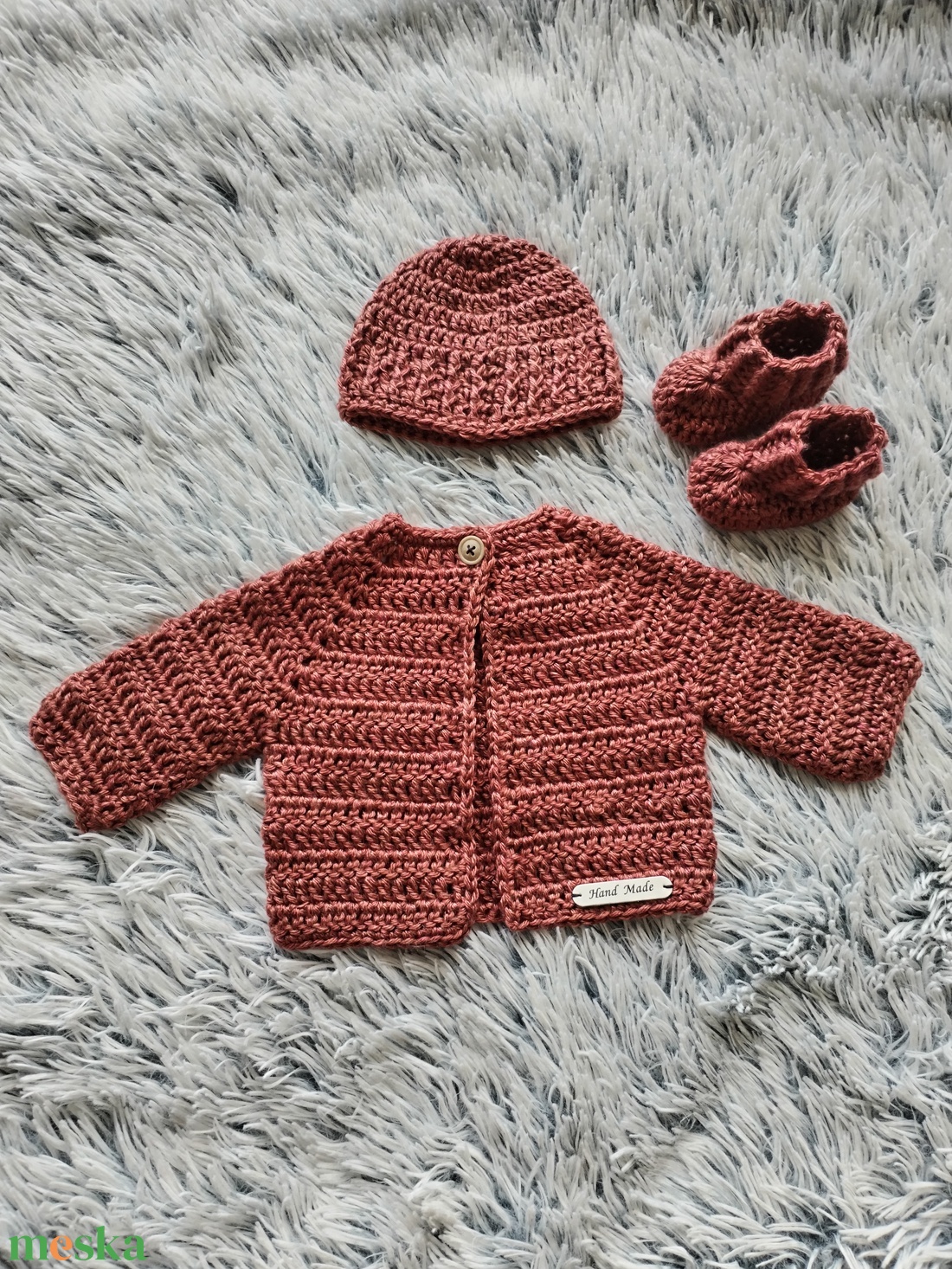 Horgolt szett - Rozsda - ruha & divat - gyerekruha - pulóver - Meska.hu
