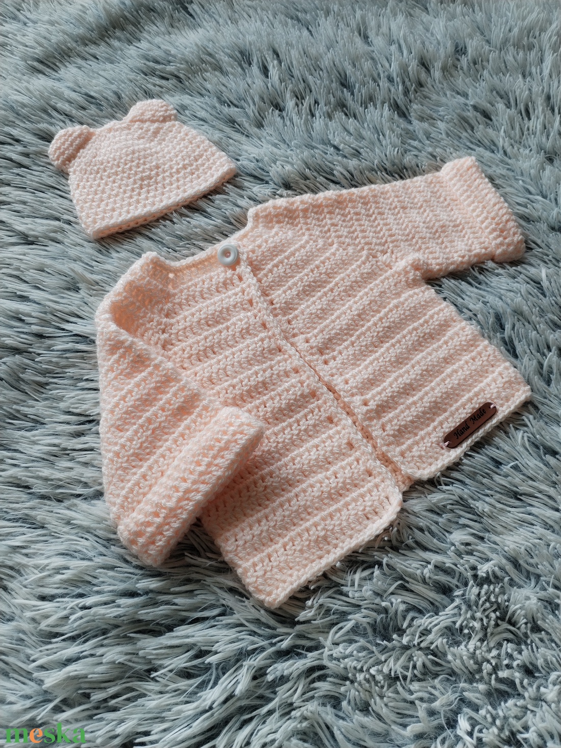 Horgolt szett - Rózsaszín maci - ruha & divat - gyerekruha - pulóver - Meska.hu