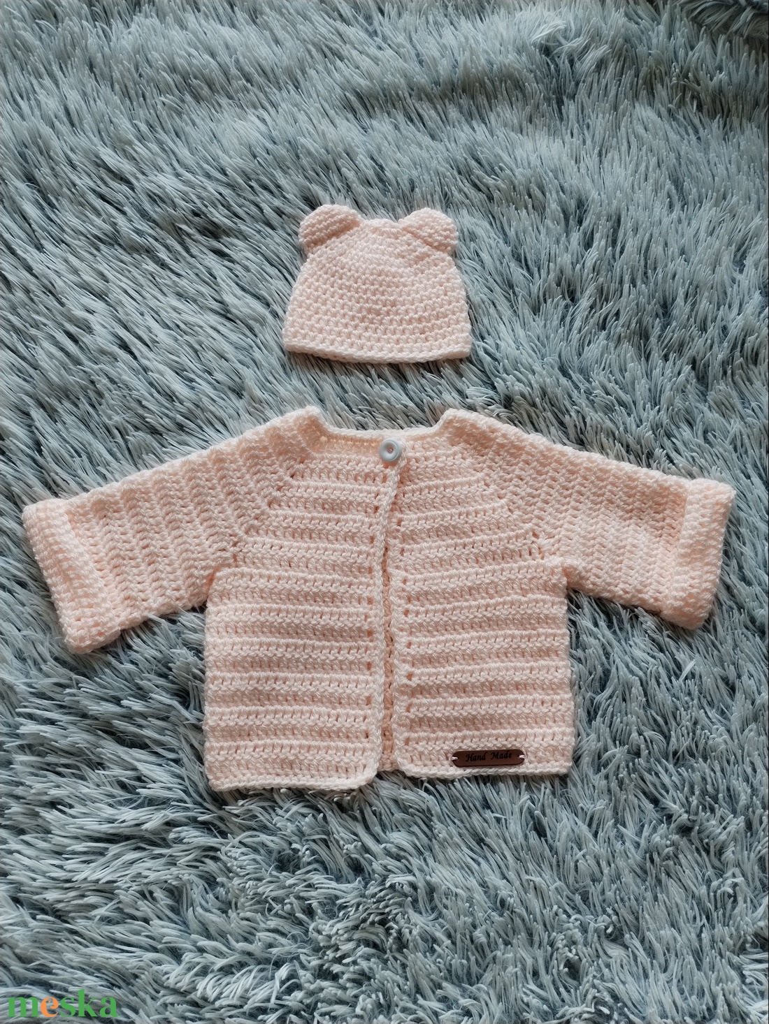 Horgolt szett - Rózsaszín maci - ruha & divat - gyerekruha - pulóver - Meska.hu