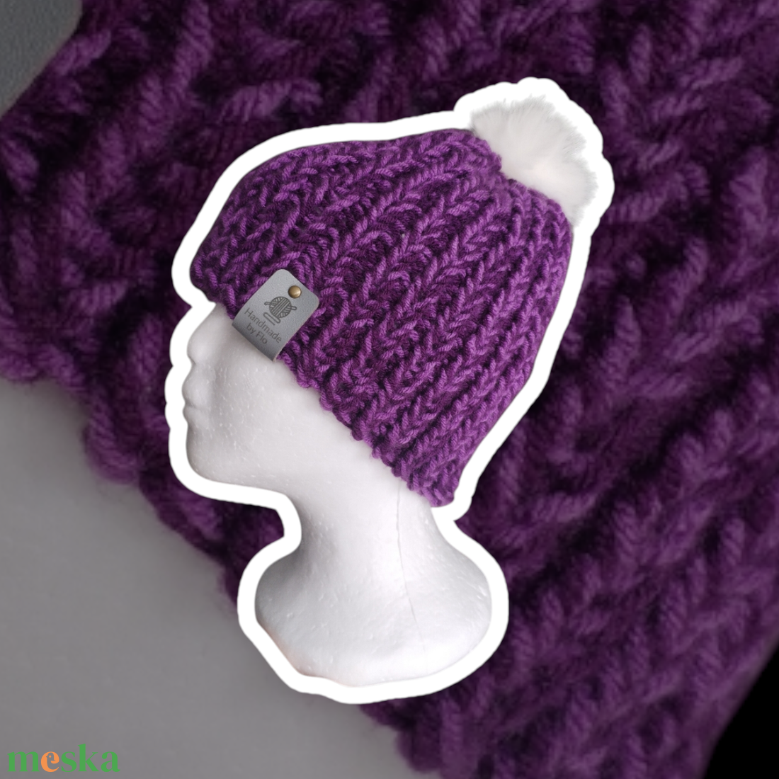 Kötött Téli Sapka - Bojtos Lila - ruha & divat - sál, sapka, kendő - sapka - Meska.hu