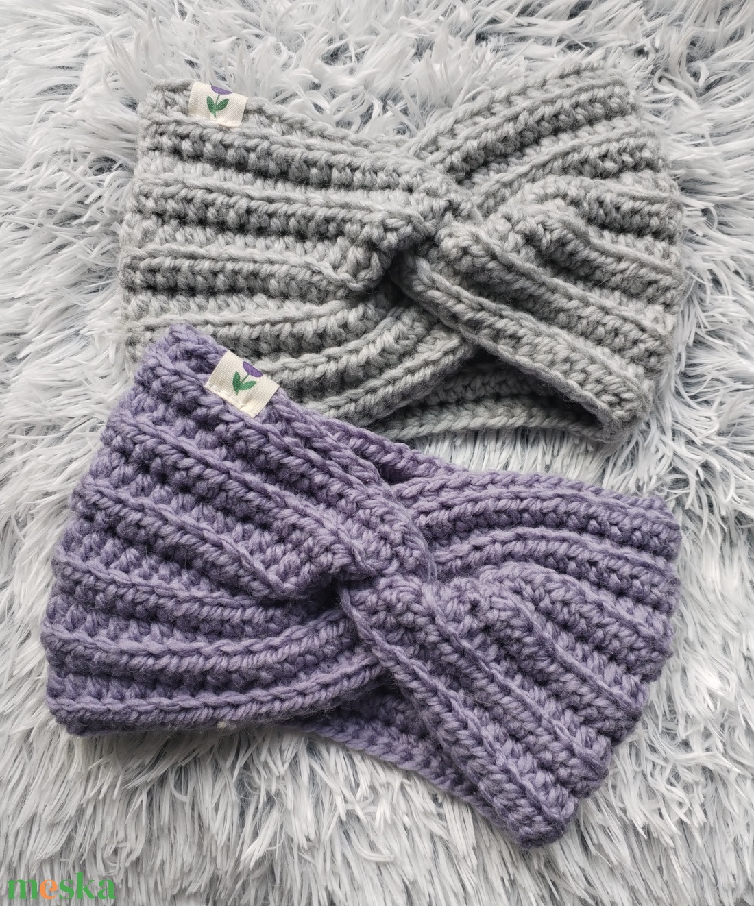 Gitta rendelése - Lila és szürke fülmelegítők - ruha & divat - sál, sapka, kendő - fejpánt - Meska.hu