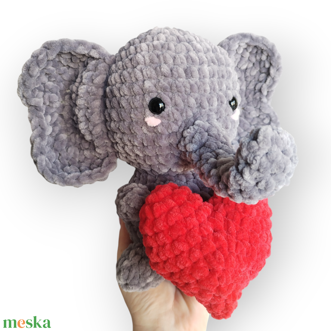Horgolt Valentin-napi kiselefánt szívvel - játék & sport - plüssállat & játékfigura - elefánt - Meska.hu