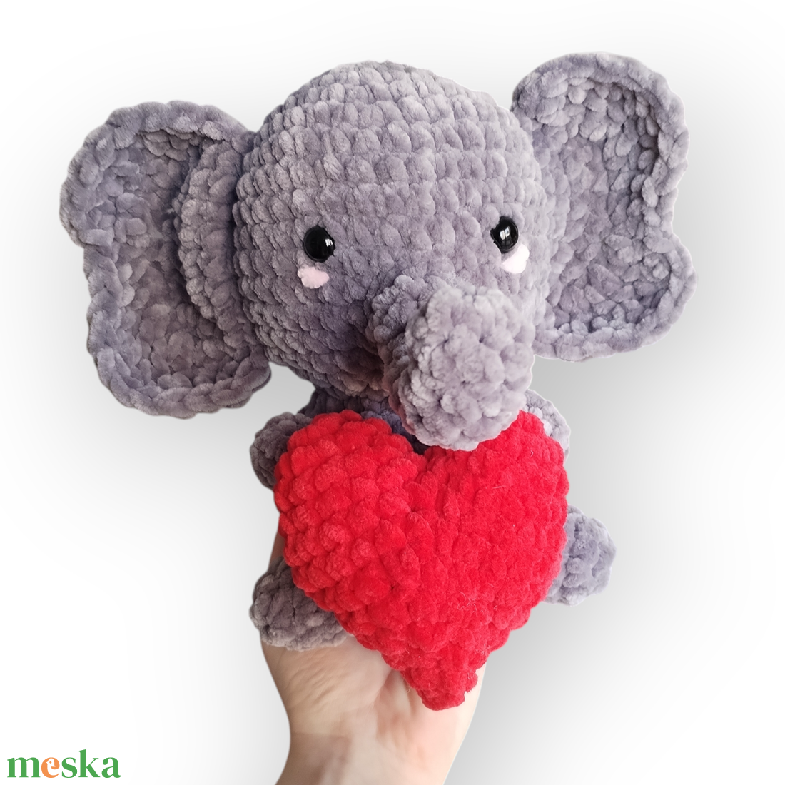 Horgolt Valentin-napi kiselefánt szívvel - játék & sport - plüssállat & játékfigura - elefánt - Meska.hu