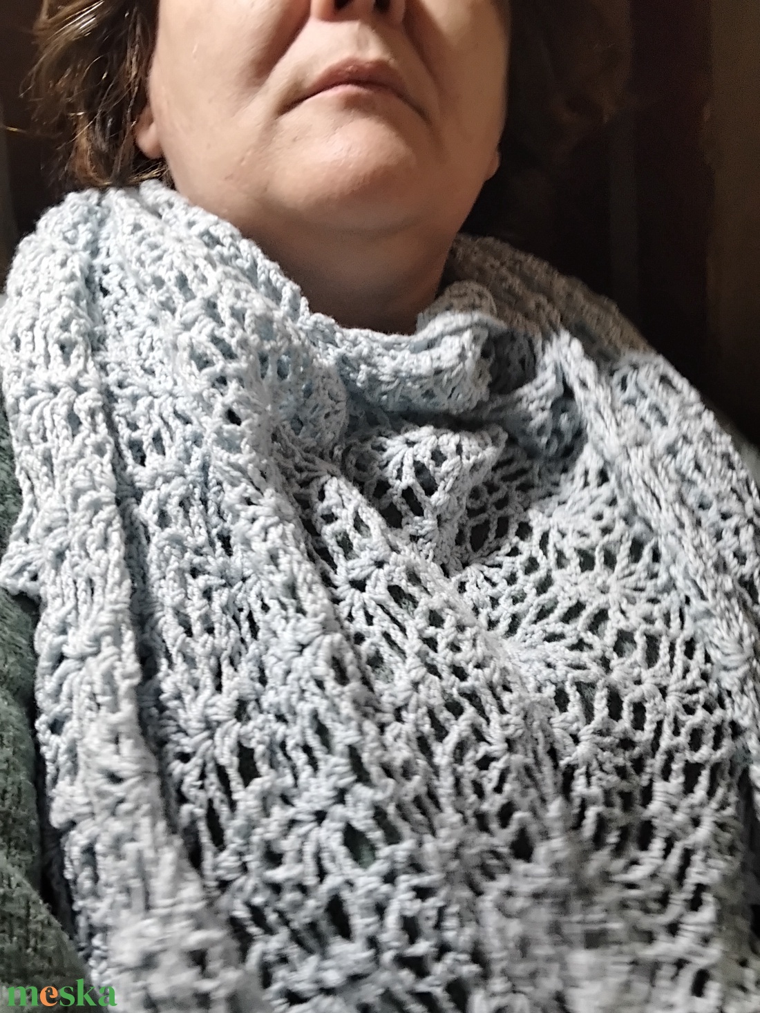 Balatoni szél- Nagyméretű kézzel horgolt merino kendő  - ruha & divat - sál, sapka, kendő - vállkendő - Meska.hu