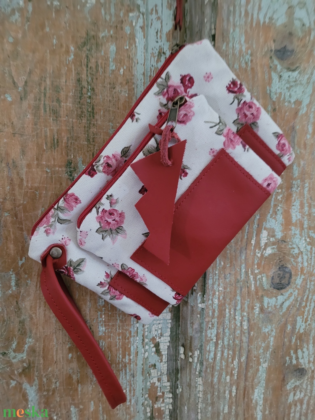 Pénztárca rózsás Vászon és bőr tárca Kártyatartó  - táska & tok - pénztárca & más tok - aprópénztartó - Meska.hu