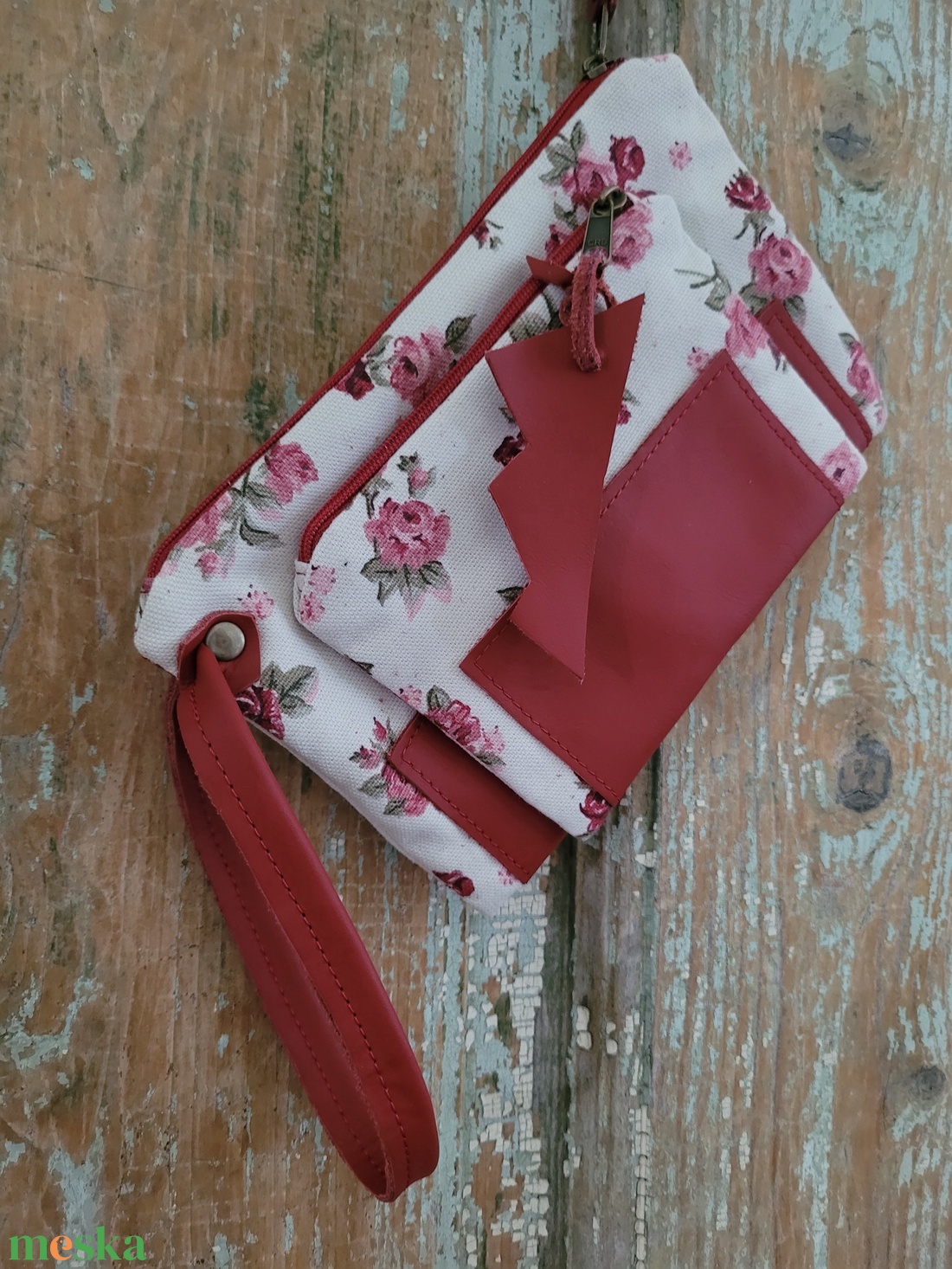 Pénztárca rózsás Vászon és bőr tárca Kártyatartó  - táska & tok - pénztárca & más tok - aprópénztartó - Meska.hu