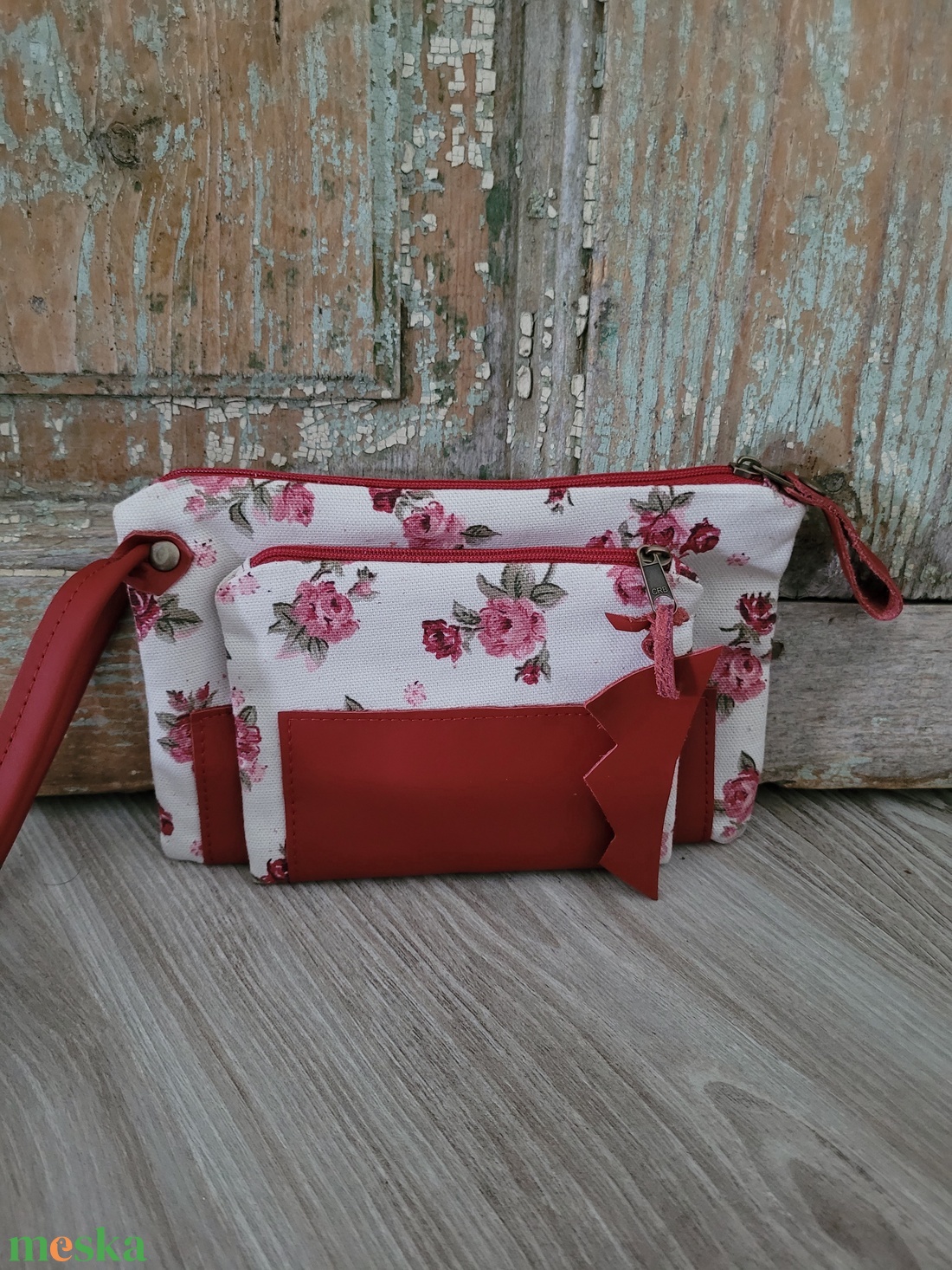 Pénztárca rózsás Vászon és bőr tárca Kártyatartó  - táska & tok - pénztárca & más tok - aprópénztartó - Meska.hu