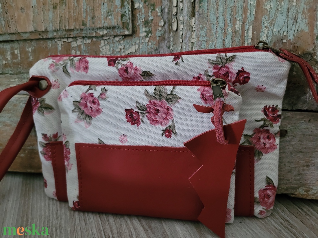 Pénztárca rózsás Vászon és bőr tárca Kártyatartó  - táska & tok - pénztárca & más tok - aprópénztartó - Meska.hu