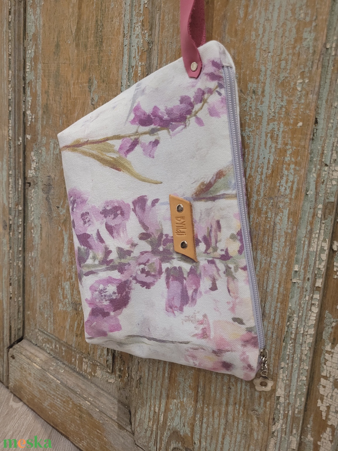 Pasztell virágos neszesszer, valódi bőr pánttal, Pedagógus napra, évzáróra, ballagásra, diplomára. - táska & tok - neszesszer - Meska.hu