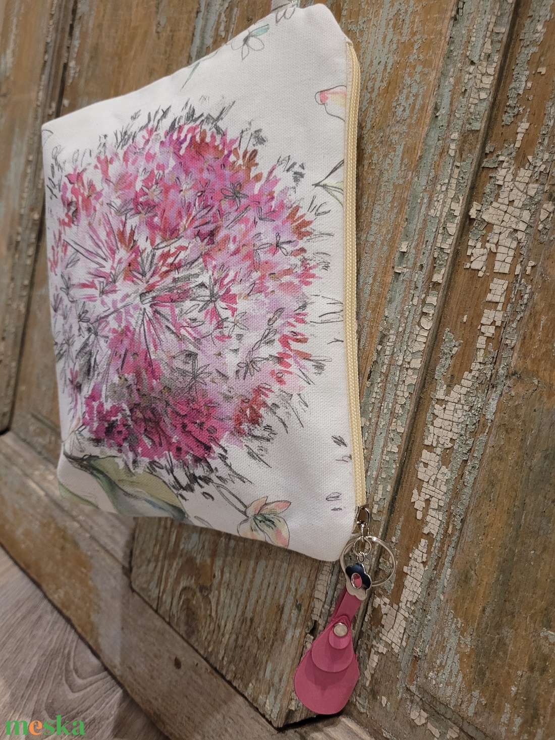 Pasztell virágos neszesszer, valódi bőr pánttal, Pedagógus napra, évzáróra, ballagásra, diplomára. - táska & tok - neszesszer - Meska.hu